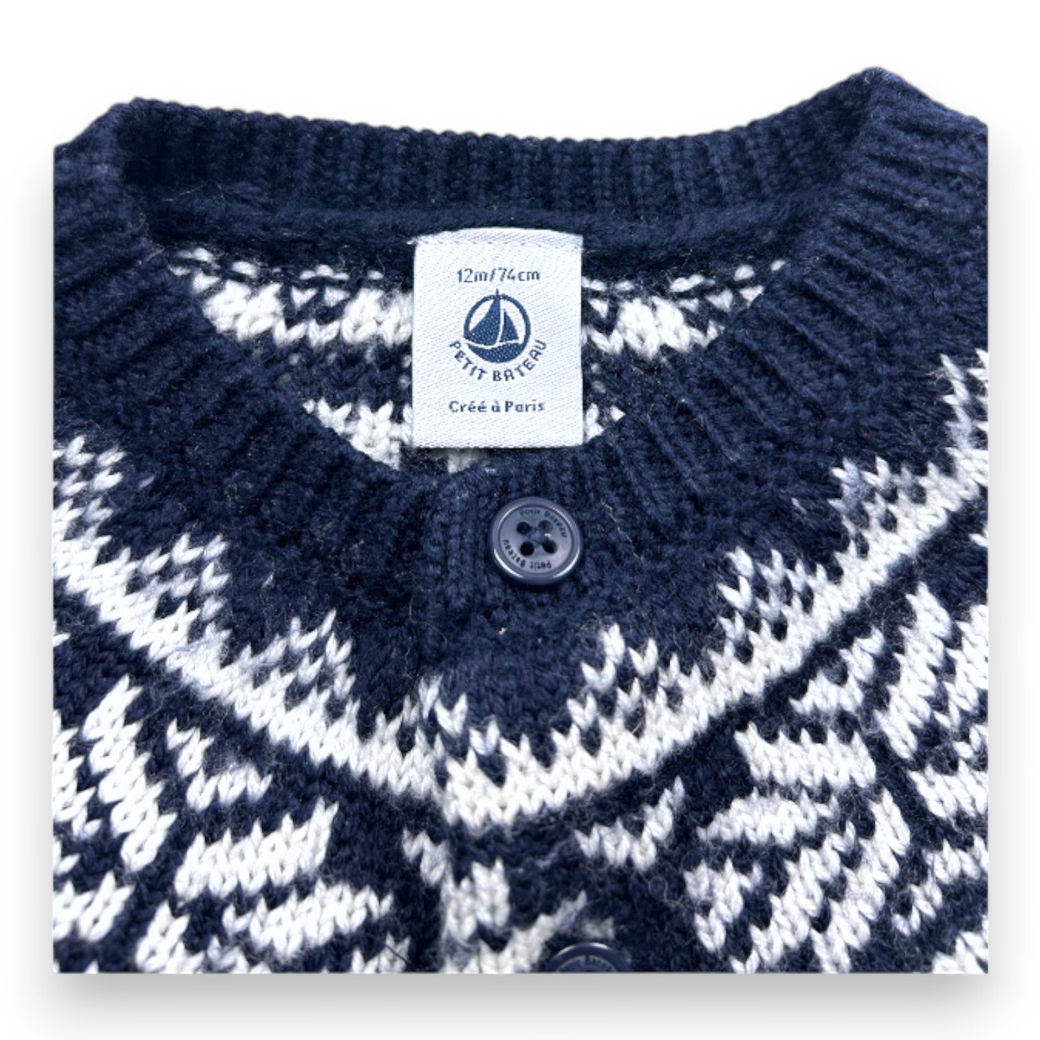 PETIT BATEAU - Navy blue wool cardigan - 12 months