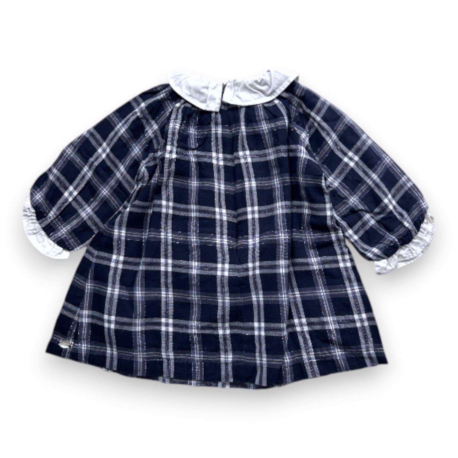 TARTINE & CHOCOLAT - Navy blue checkered dress with white collar - 12 months