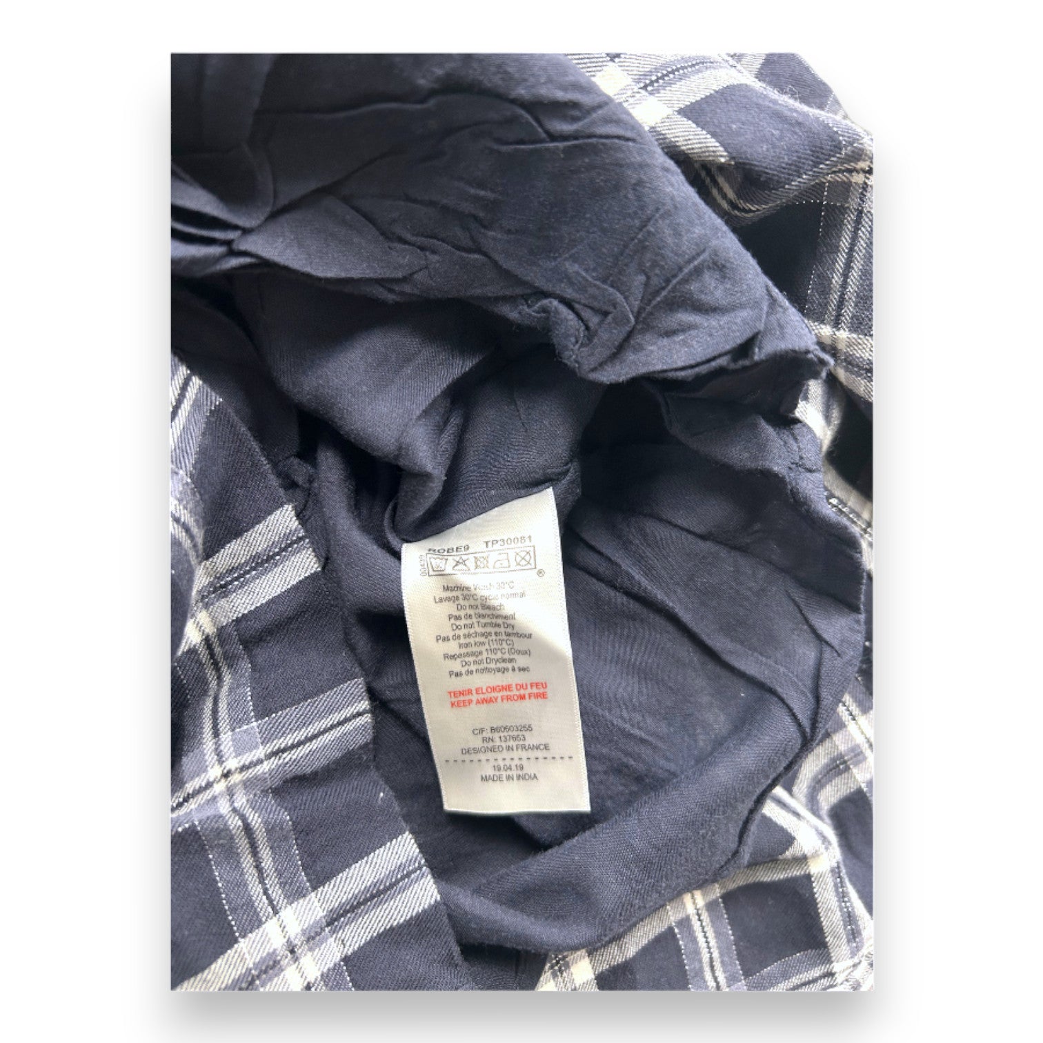 TARTINE & CHOCOLAT - Navy blue checkered dress with white collar - 12 months