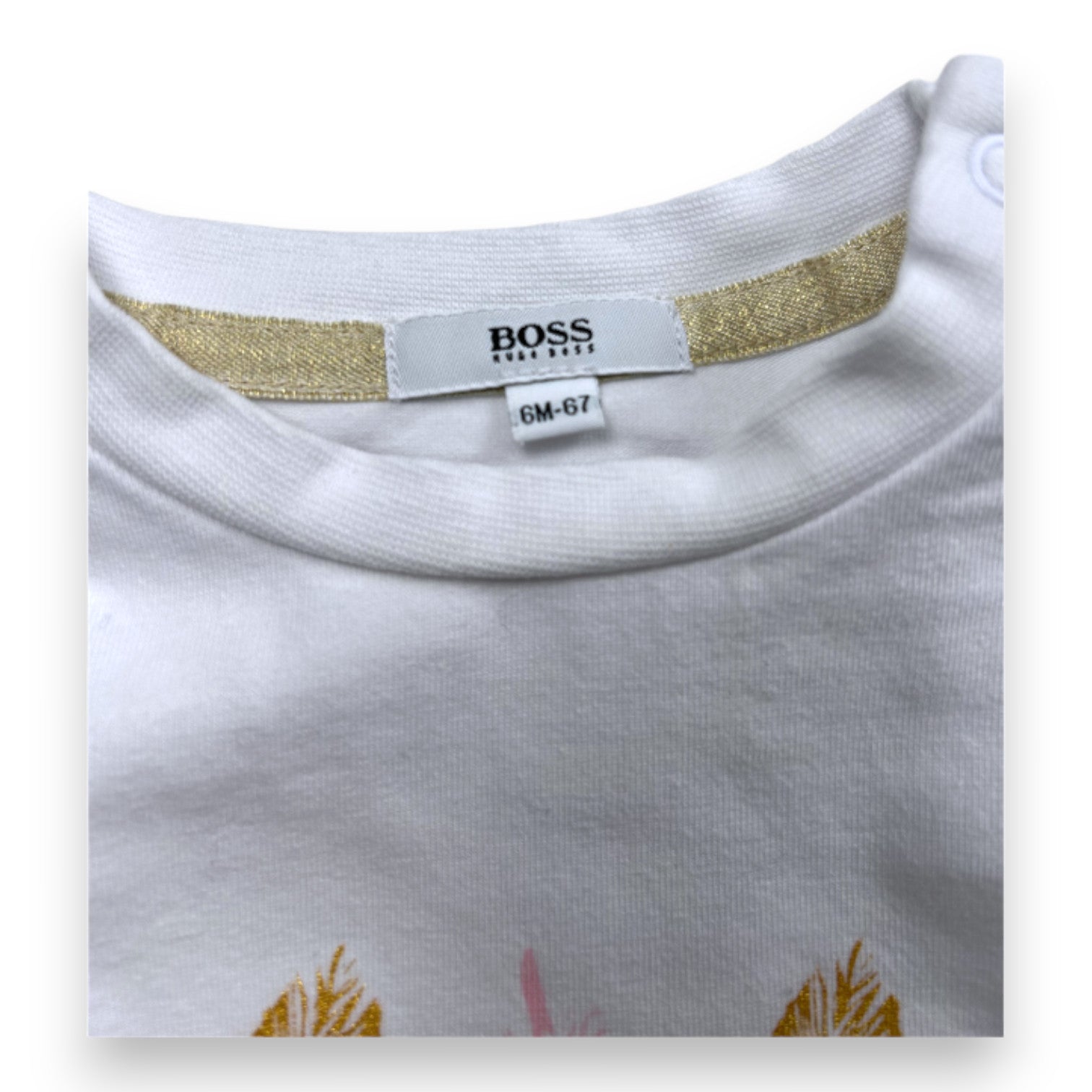 HUGO BOSS - Weißes Langarm-T-Shirt mit Print - 6 Monate