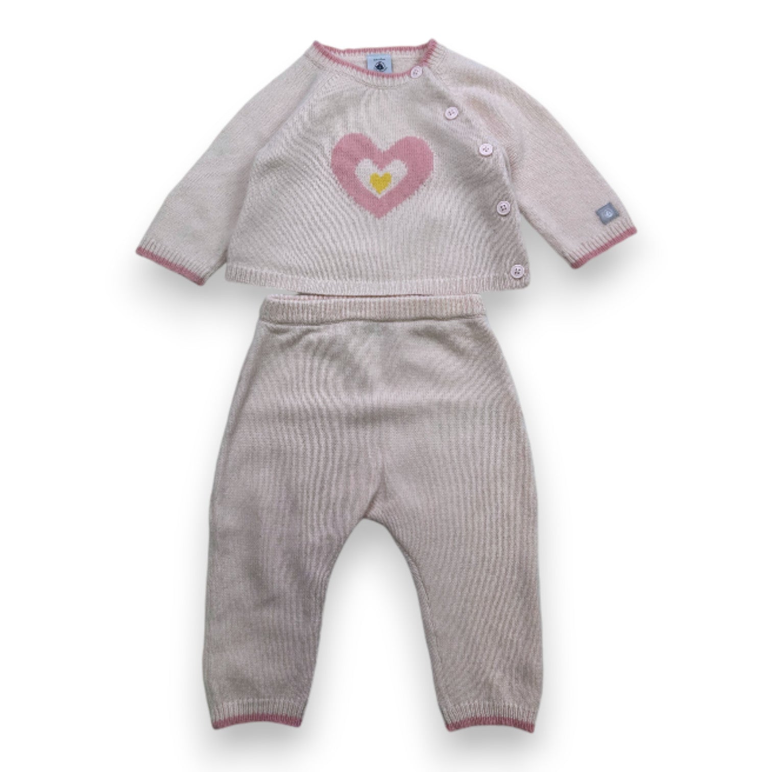 PETIT BATEAU - Pink wool sweater and pants set - 6 months