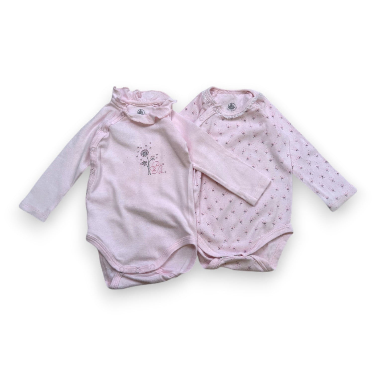 PETIT BATEAU - Pack of 2 pink long-sleeved bodysuits - 6 months