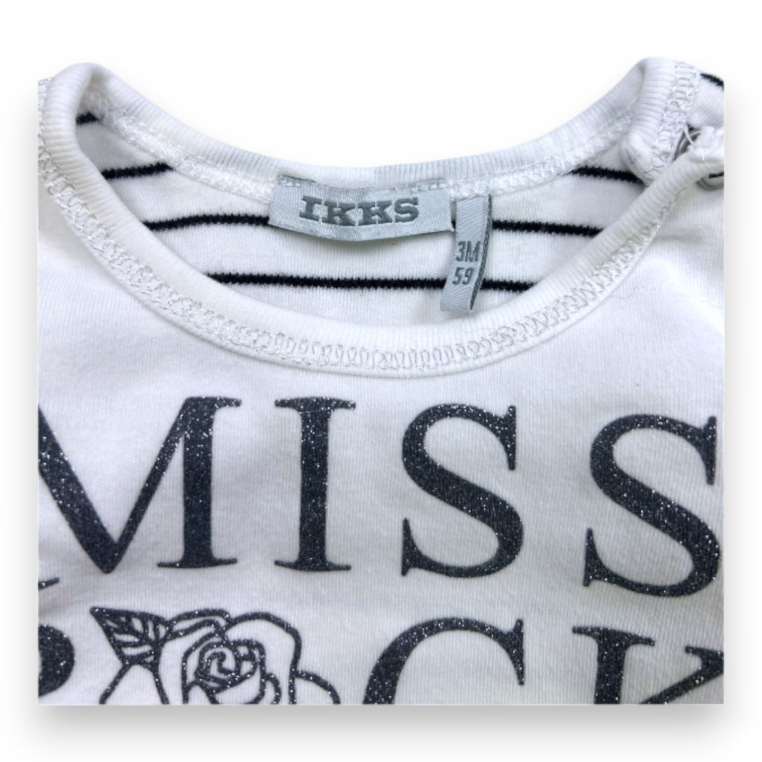 IKKS - White long-sleeved T-shirt with black stripes - 3 months