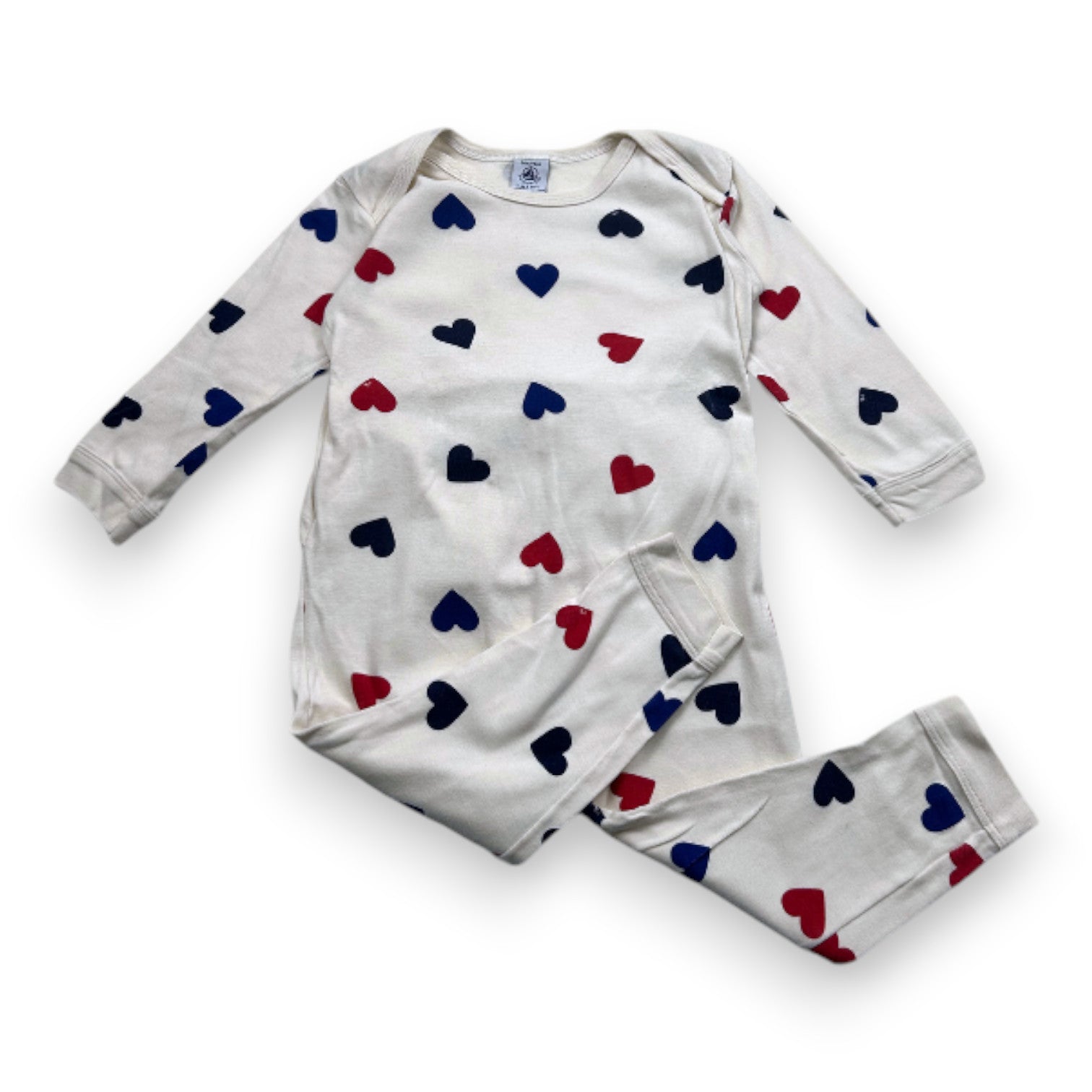 PETIT BATEAU - Beige pajamas with hearts - 3 years