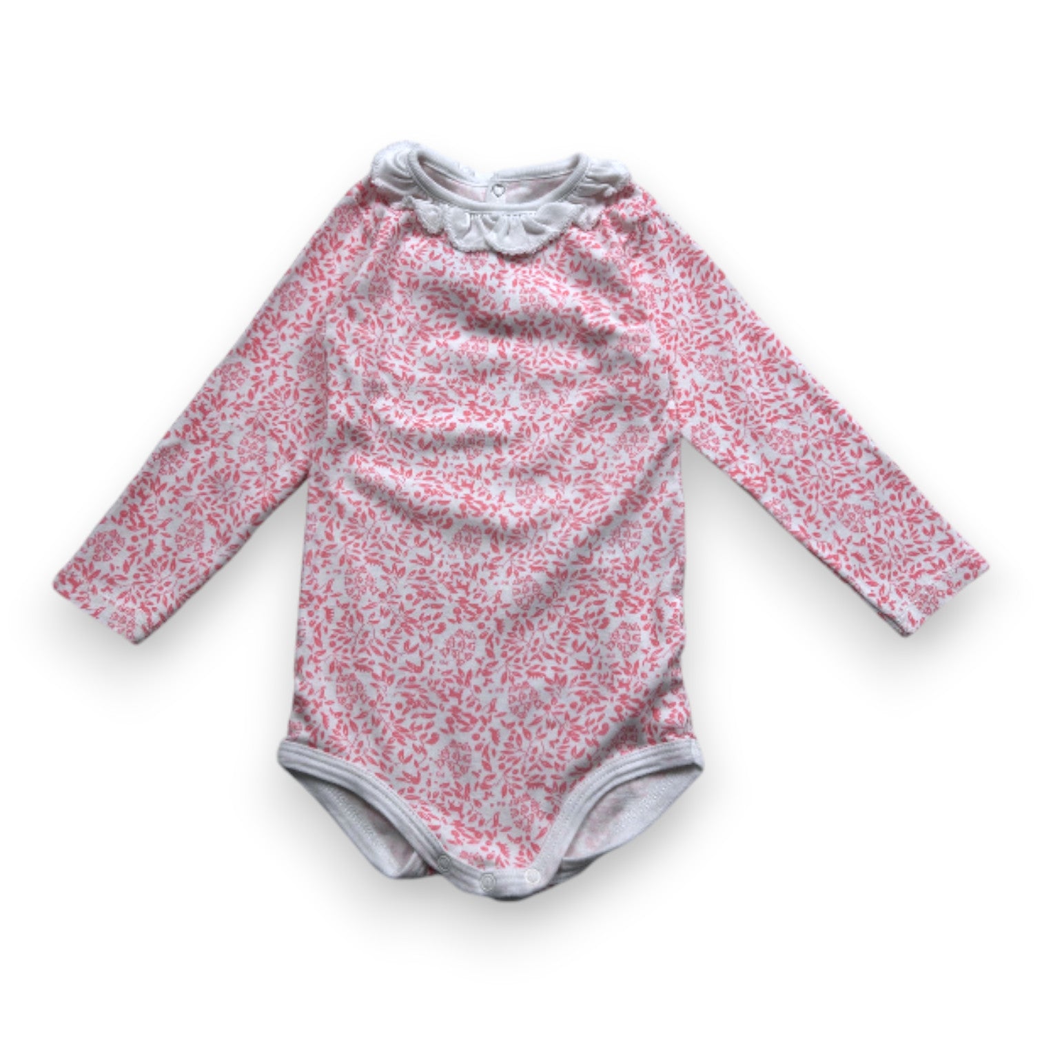 PETIT BATEAU - White long-sleeved bodysuit with pink flowers - 18 months