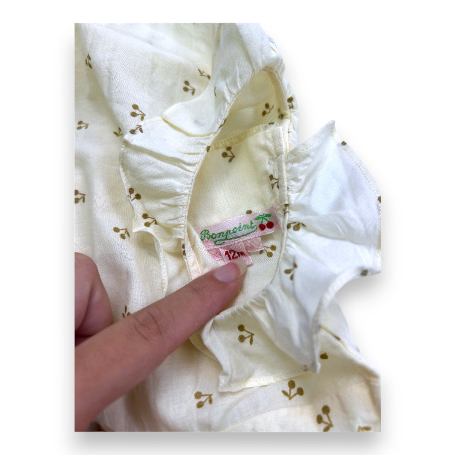 BONPOINT - Beige blouse with cherry print - 12 months