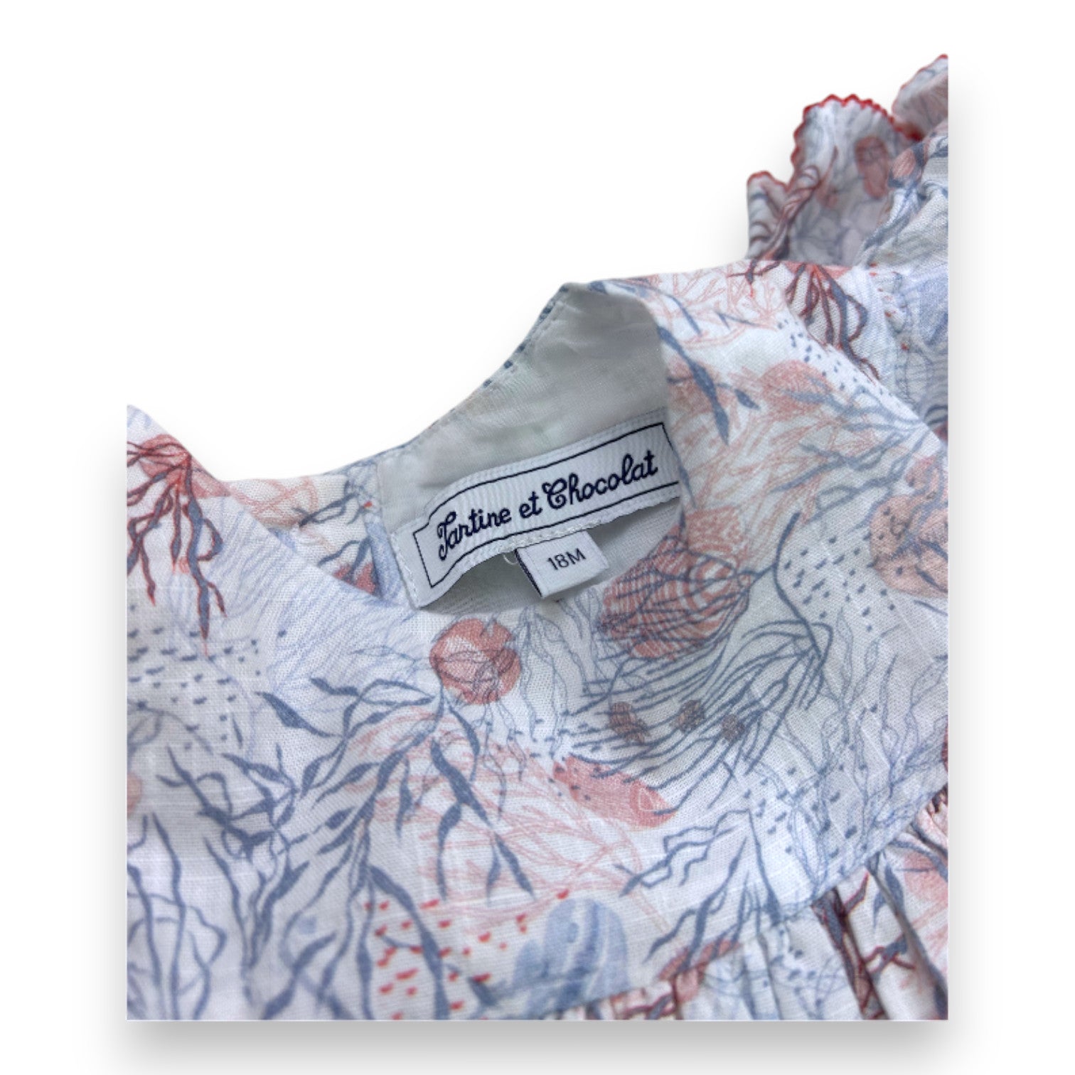 TARTINE & CHOCOLAT - Weiß-blaues Kleid mit Aufdrucken - 18 Monate