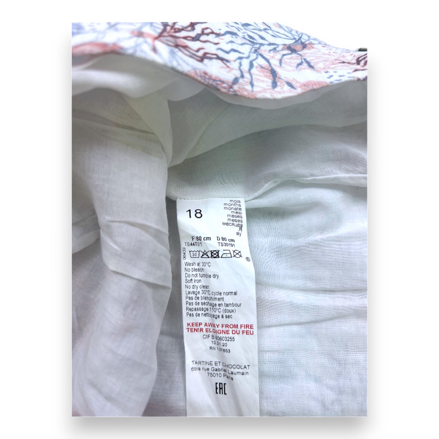 TARTINE & CHOCOLAT - Weiß-blaues Kleid mit Aufdrucken - 18 Monate