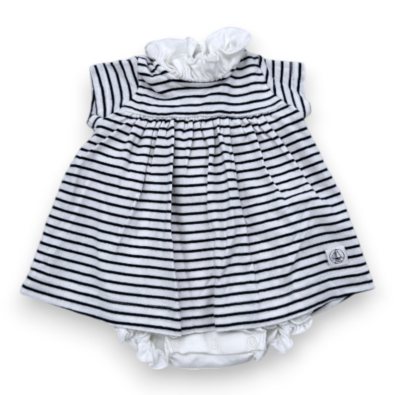 PETIT BATEAU - White and black striped dress - 1 month