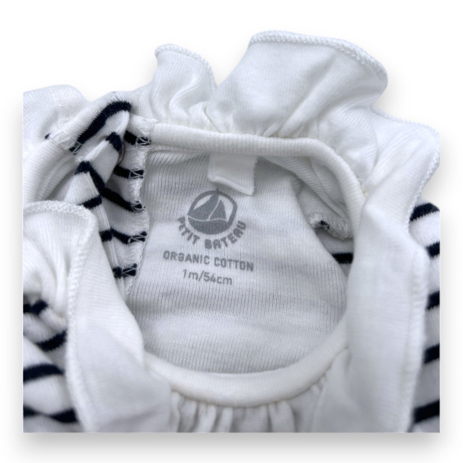 PETIT BATEAU - Weiß-schwarz gestreiftes Kleid - 1 Monat