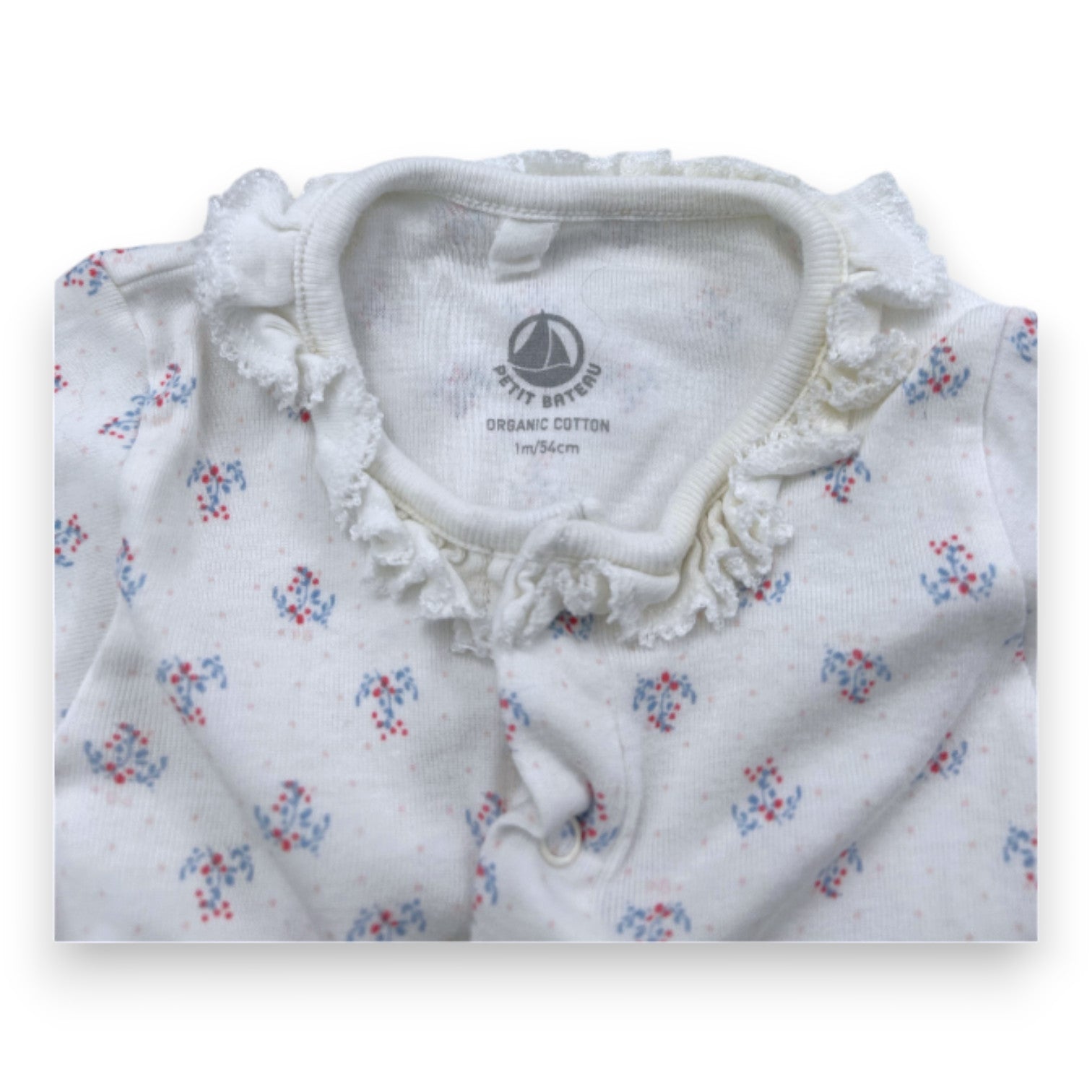 PETIT BATEAU - White floral pajamas - 1 month