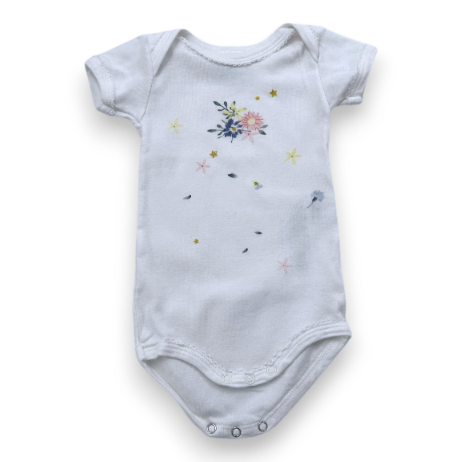 PETIT BATEAU - White short-sleeved bodysuit with prints - 3 months