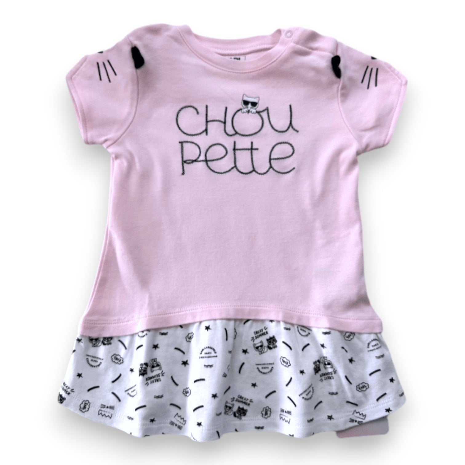 KARL LAGERFELD - Rosa-weißes Kleid mit Prints - 12 Monate