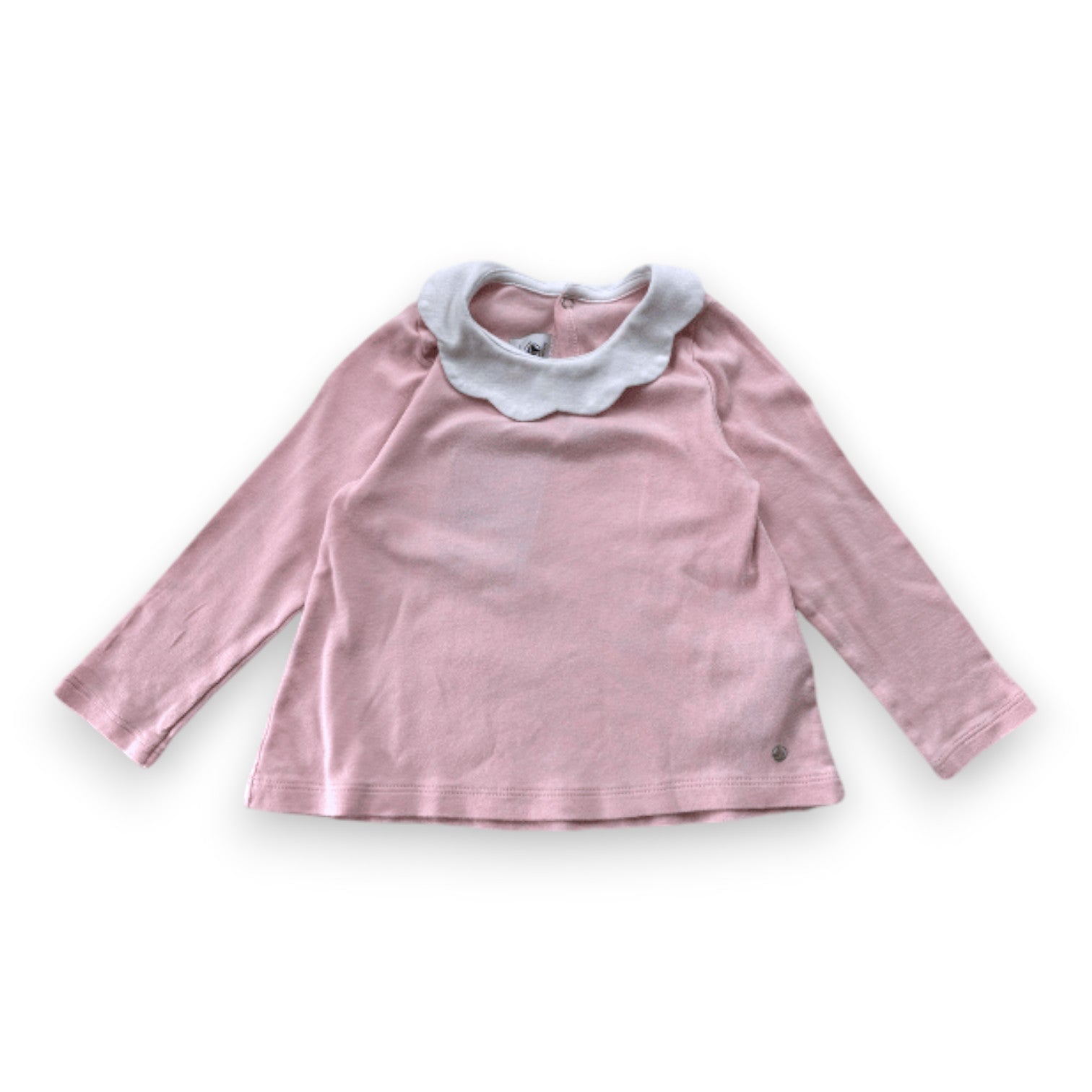 PETIT BATEAU - Pink long-sleeved T-shirt with white collar - 2 years