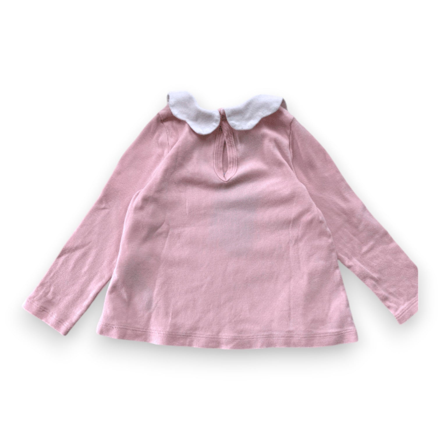 PETIT BATEAU - Pink long-sleeved T-shirt with white collar - 2 years