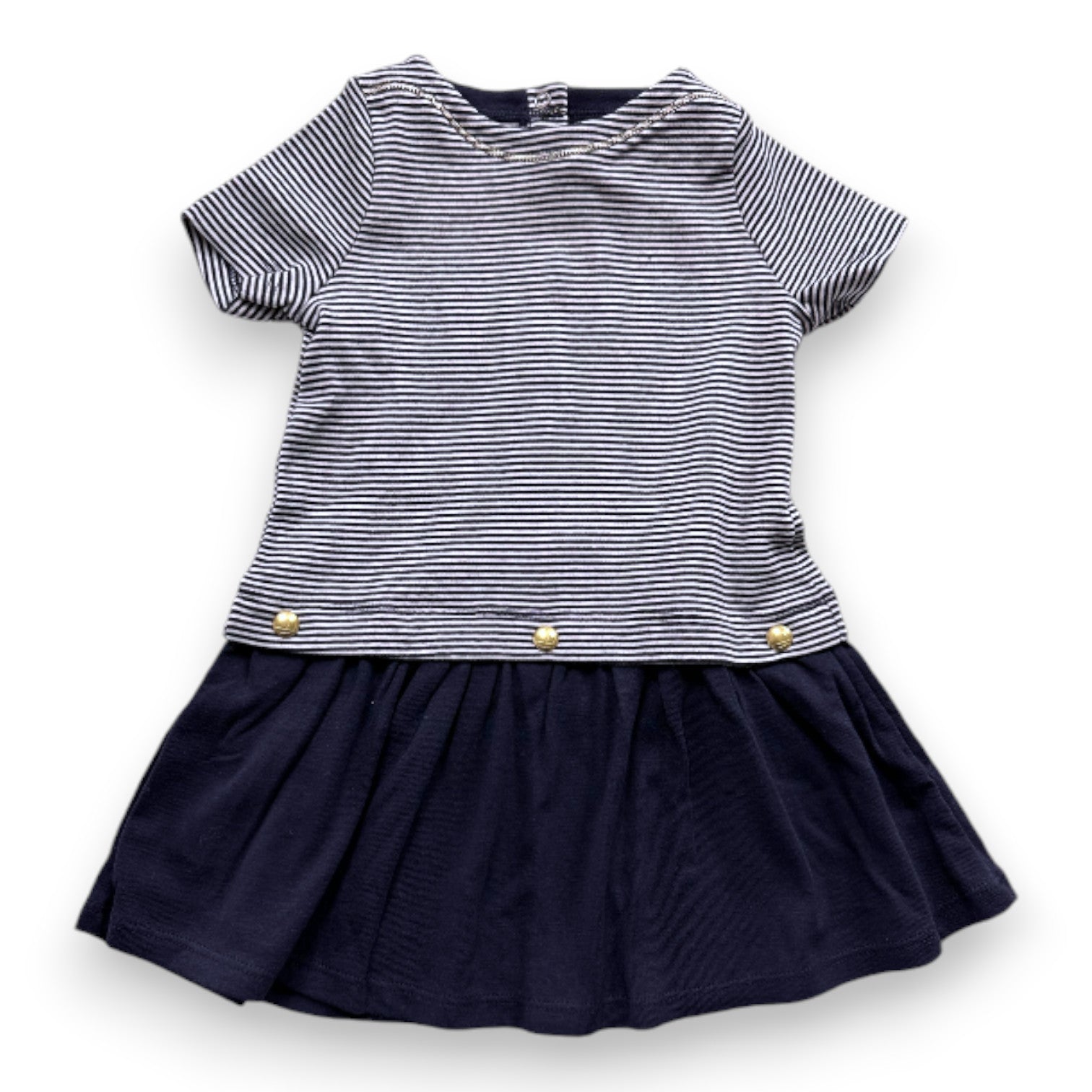 PETIT BATEAU - New navy blue striped dress - 12 months