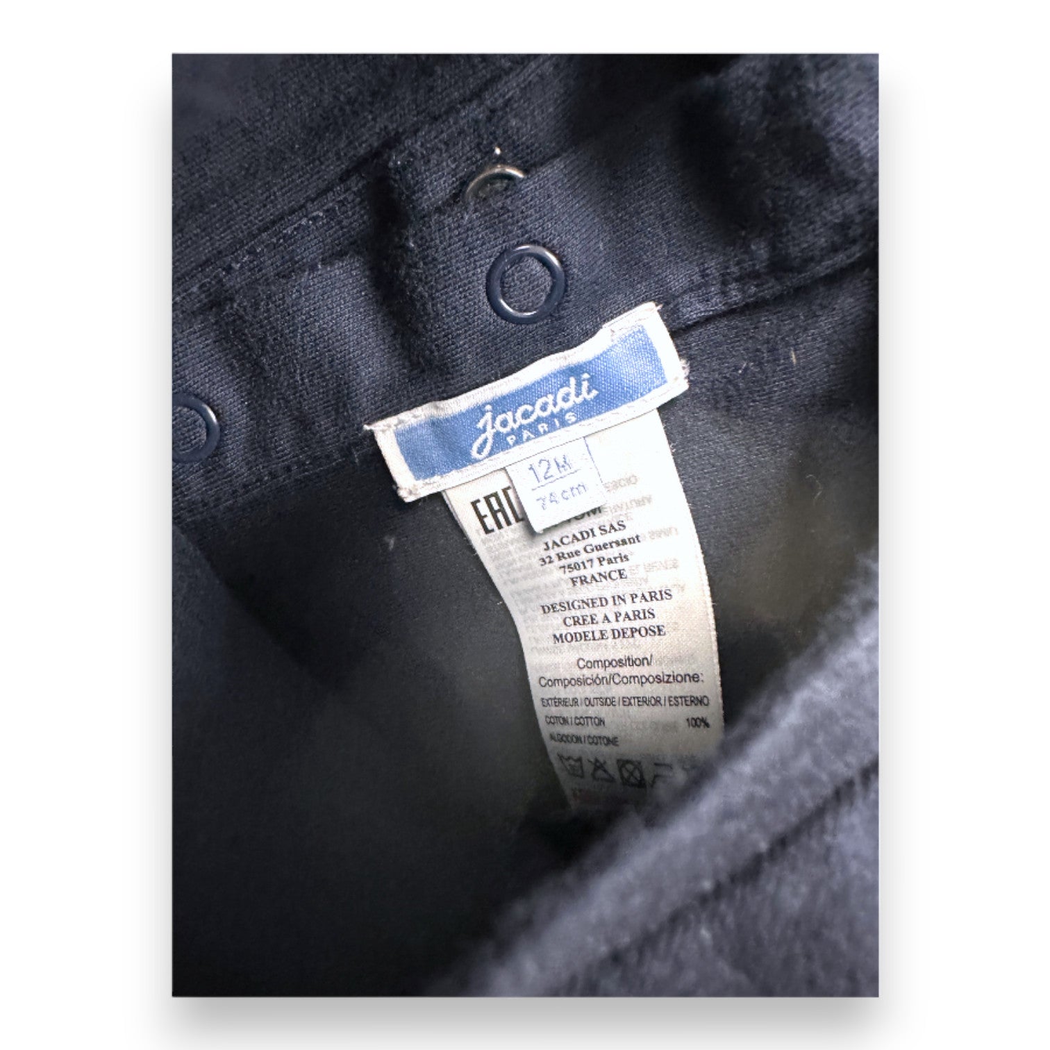 JACADI - Marineblauer Body mit Aufdruck - 12 Monate