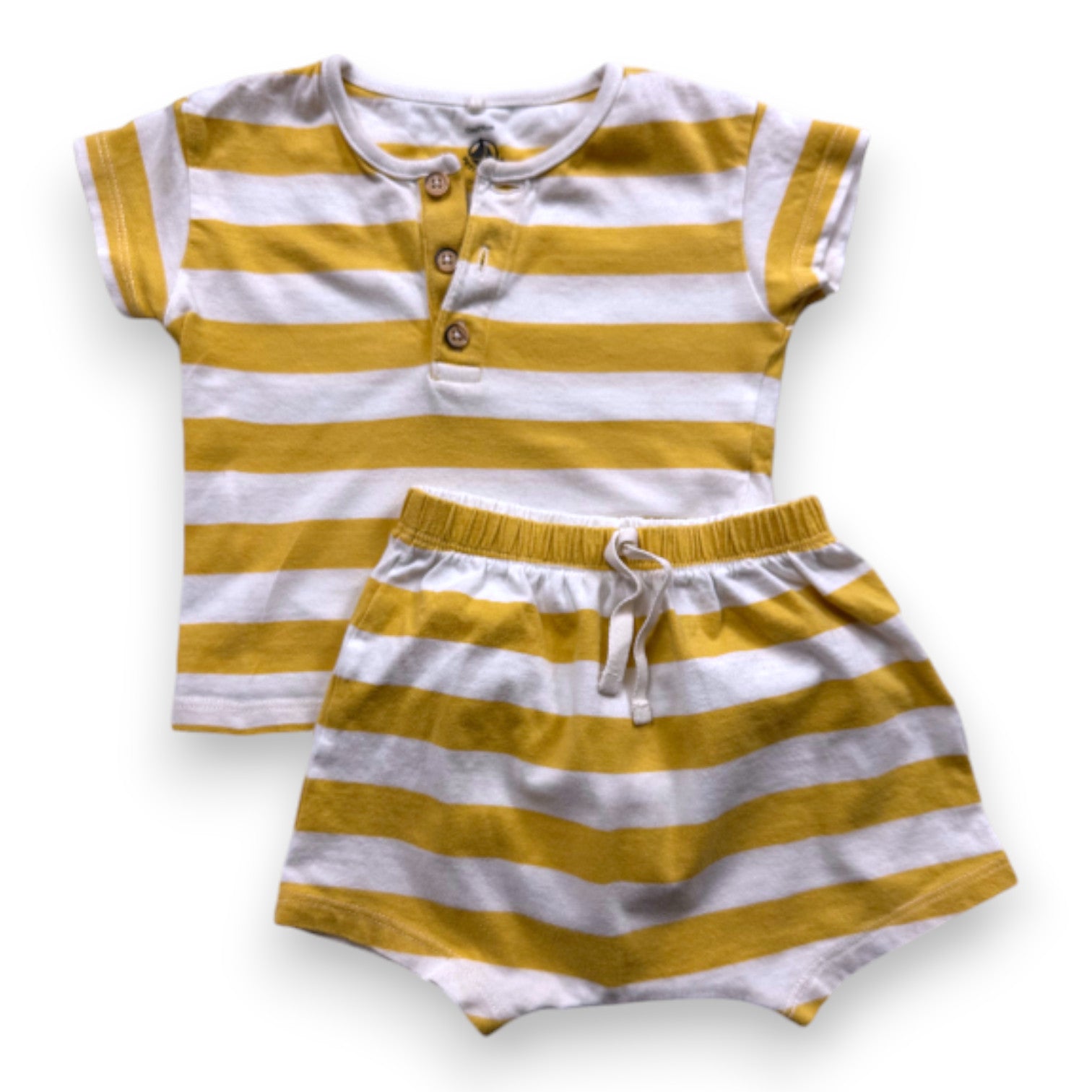 PETIT BATEAU - Gelb-weiß gestreiftes Pyjama-Set - 12 Monate