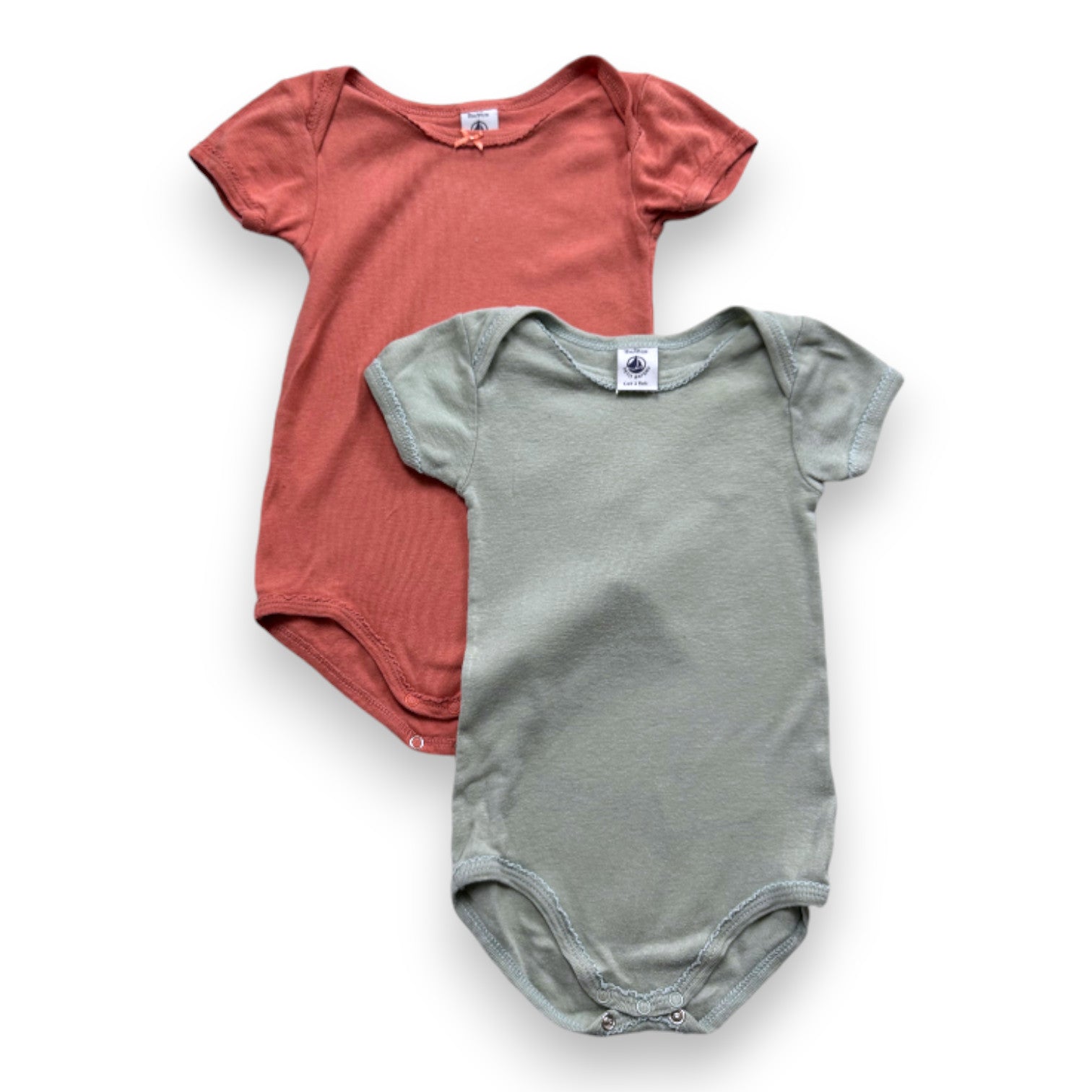 PETIT BATEAU - Set mit 2 rosa und grünen Kurzarm-Bodys - 18 Monate