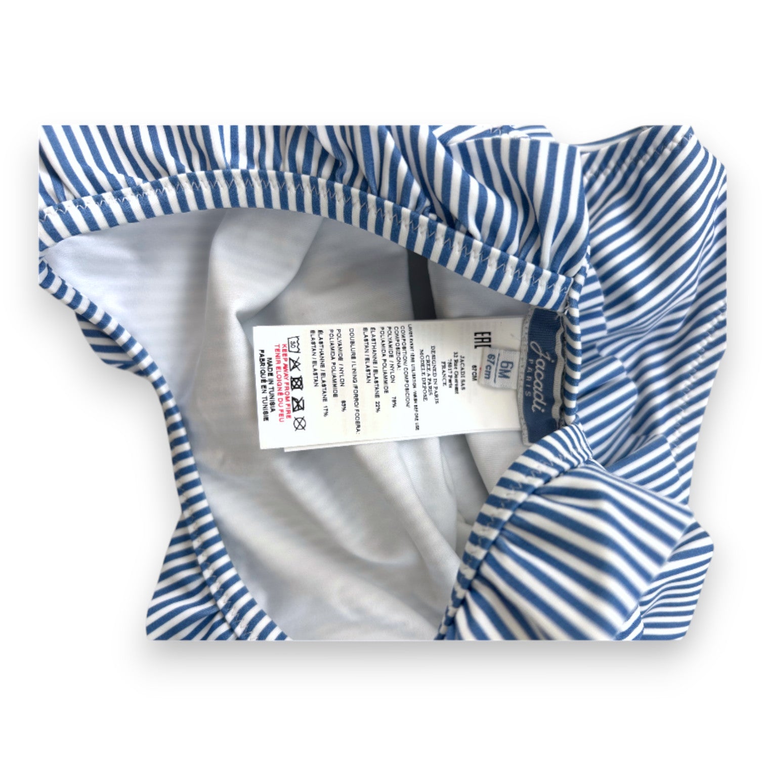 JACADI - Blau-weiß gestreifter Badeanzug - 6 Monate