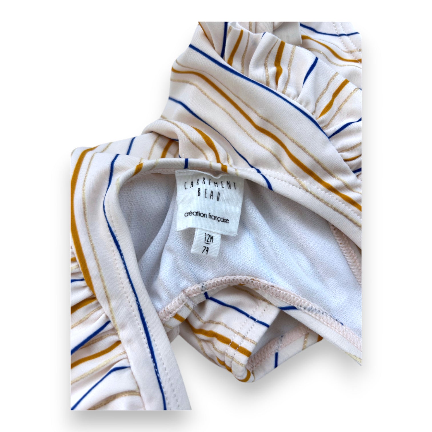 CARREMENT BEAU - Beige gestreifter Badeanzug - 12 Monate