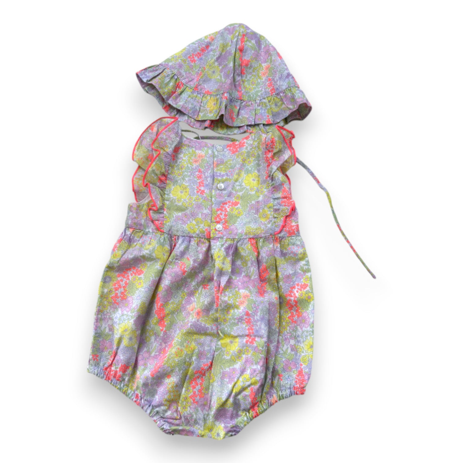 JACADI - Set aus geblümtem Strampler und Fischerhut - 12 Monate