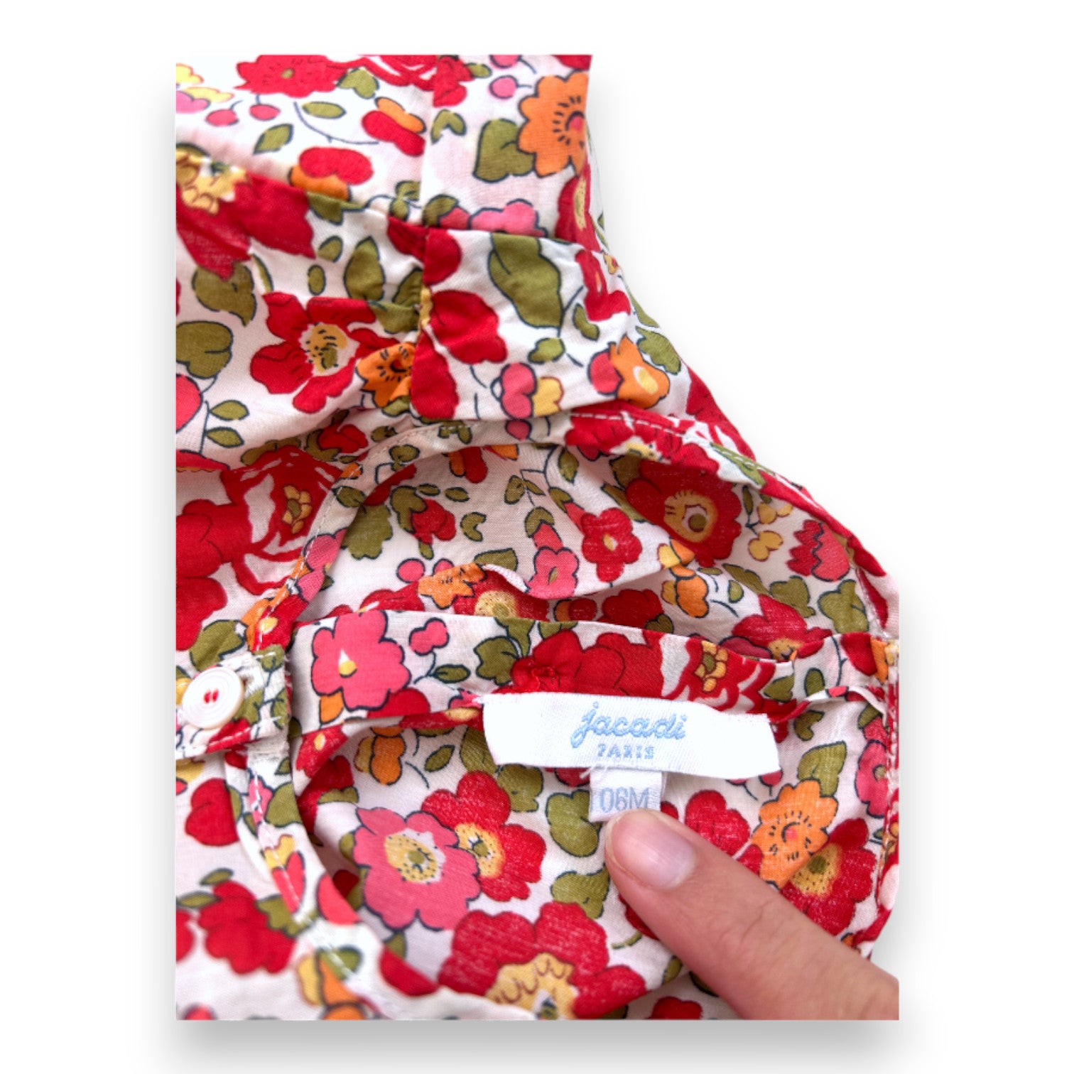 JACADI - Rotes Set aus Bluse und Pumphose mit Blumenmuster - 6 Monate