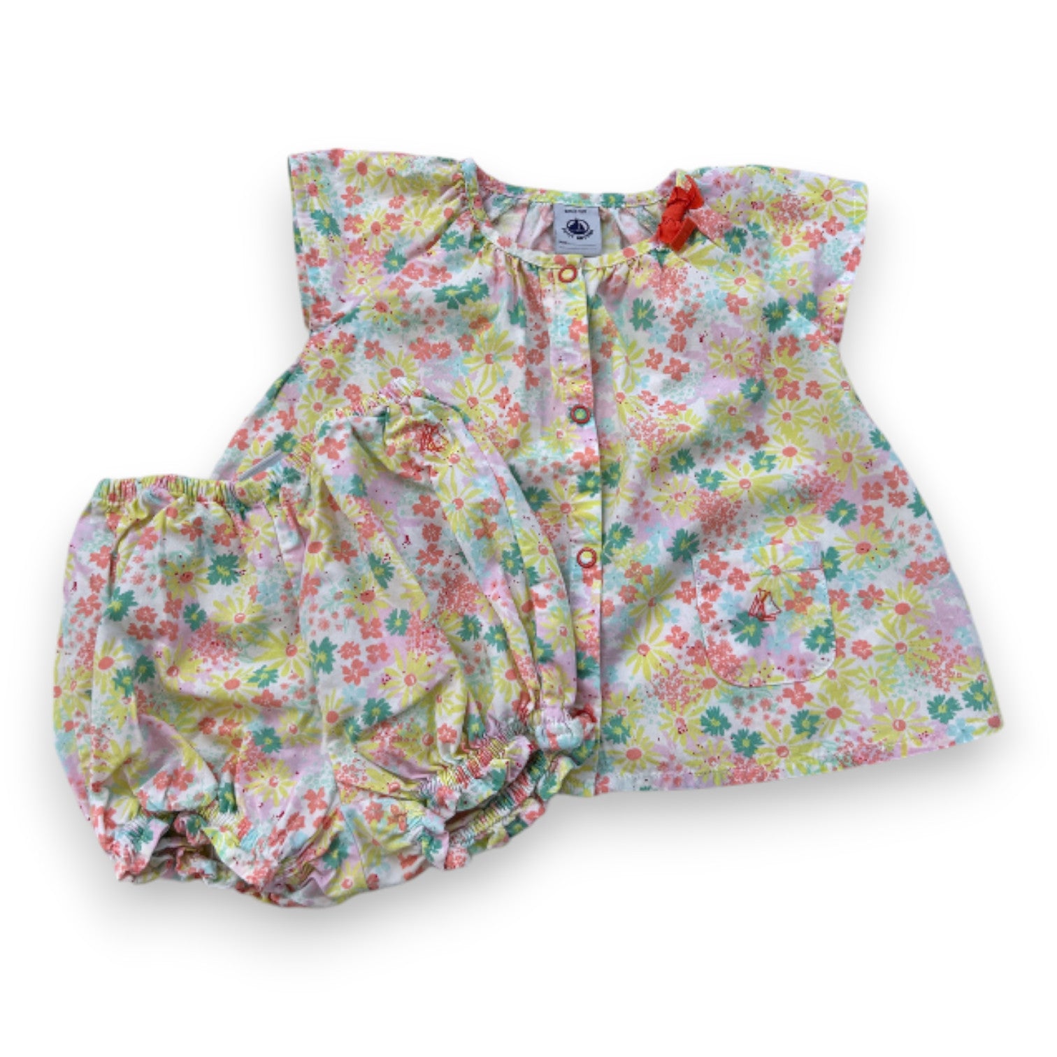 PETIT BATEAU - Set aus Bluse und Pumphose mit Blumenmuster - 6 Monate
