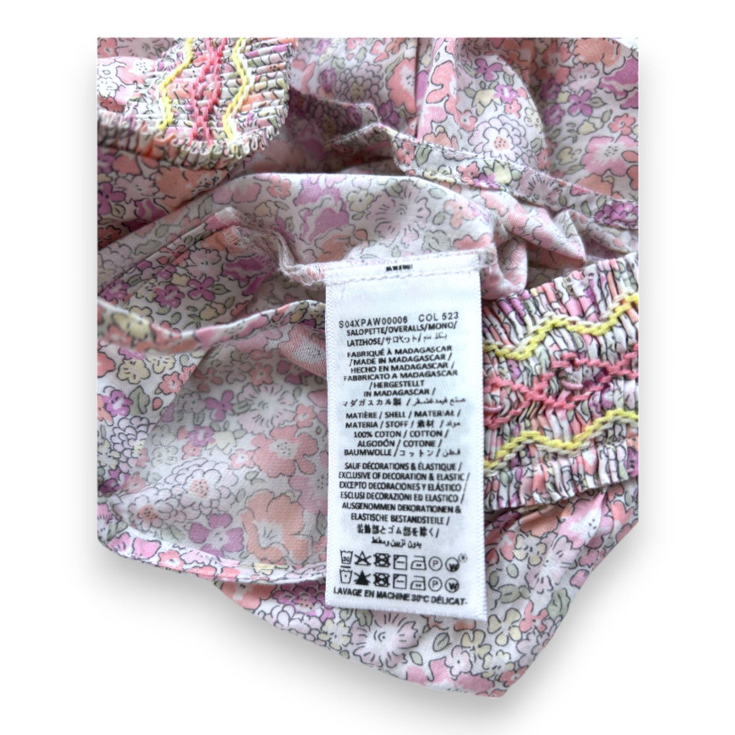 BONPOINT - Rosafarbenes Set aus geblümtem Jumpsuit und Bob - 6 Monate