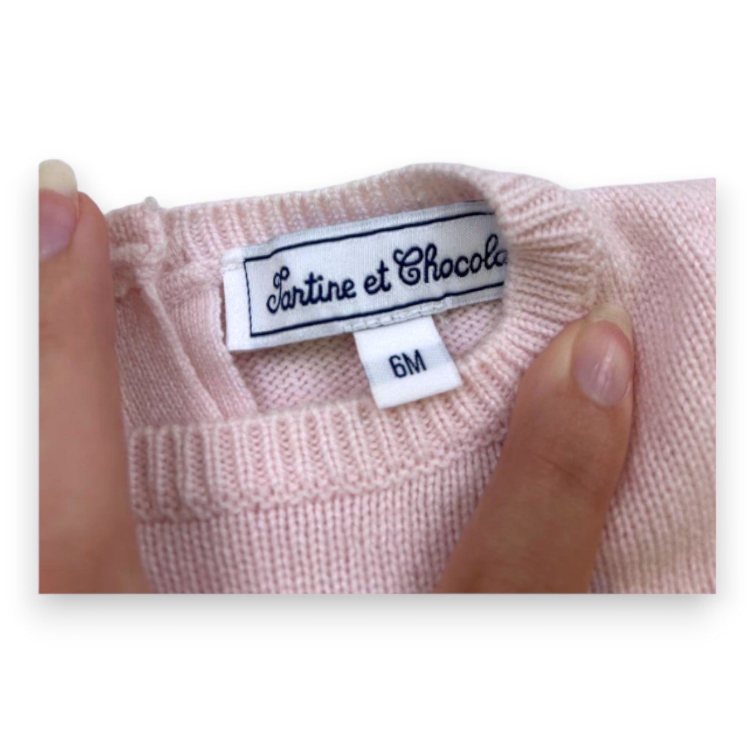 TARTINE & CHOCOLAT - Robe rose en laine avec fleurs brodées - 6 mois