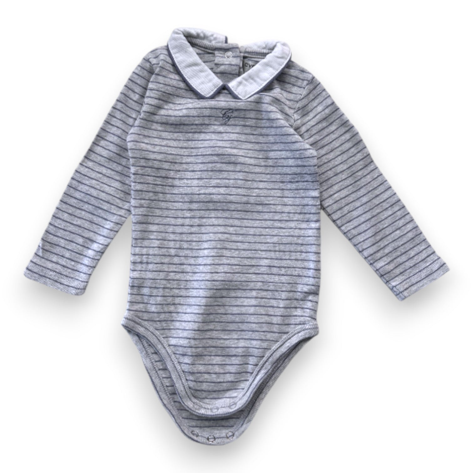 CYRILLUS - Grau-blau gestreifter Body mit langen Ärmeln - 6 Monate