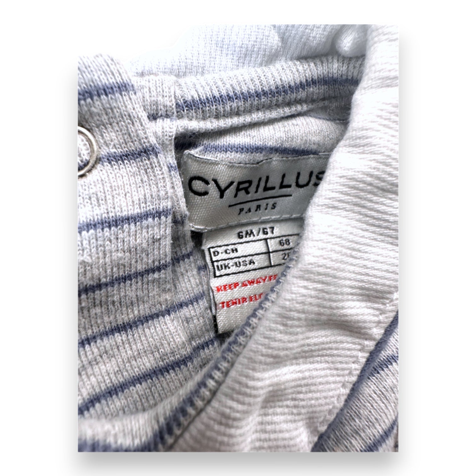 CYRILLUS - Grau-blau gestreifter Body mit langen Ärmeln - 6 Monate