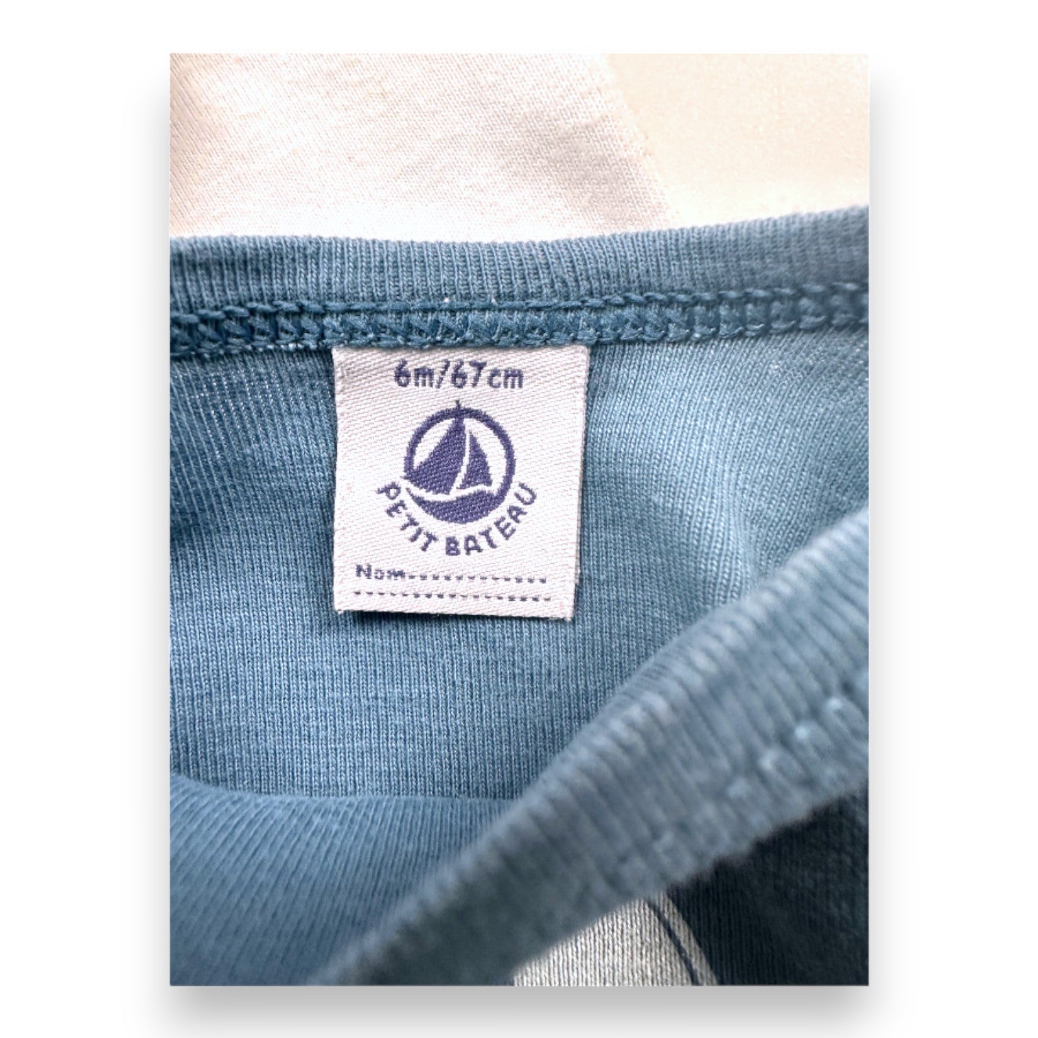 PETIT BATEAU - Set of 2 blue and white bodysuits with long sleeves - 6 months