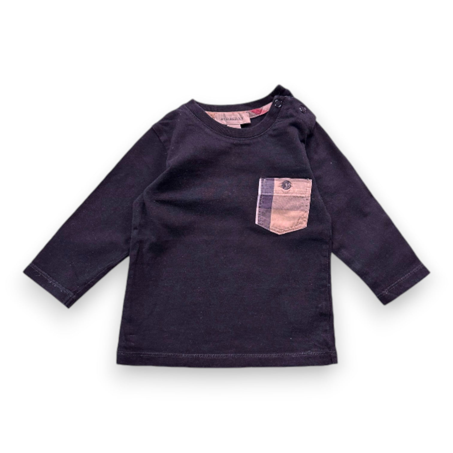 BURBERRY - Schwarzes Langarm-T-Shirt - 6 Monate