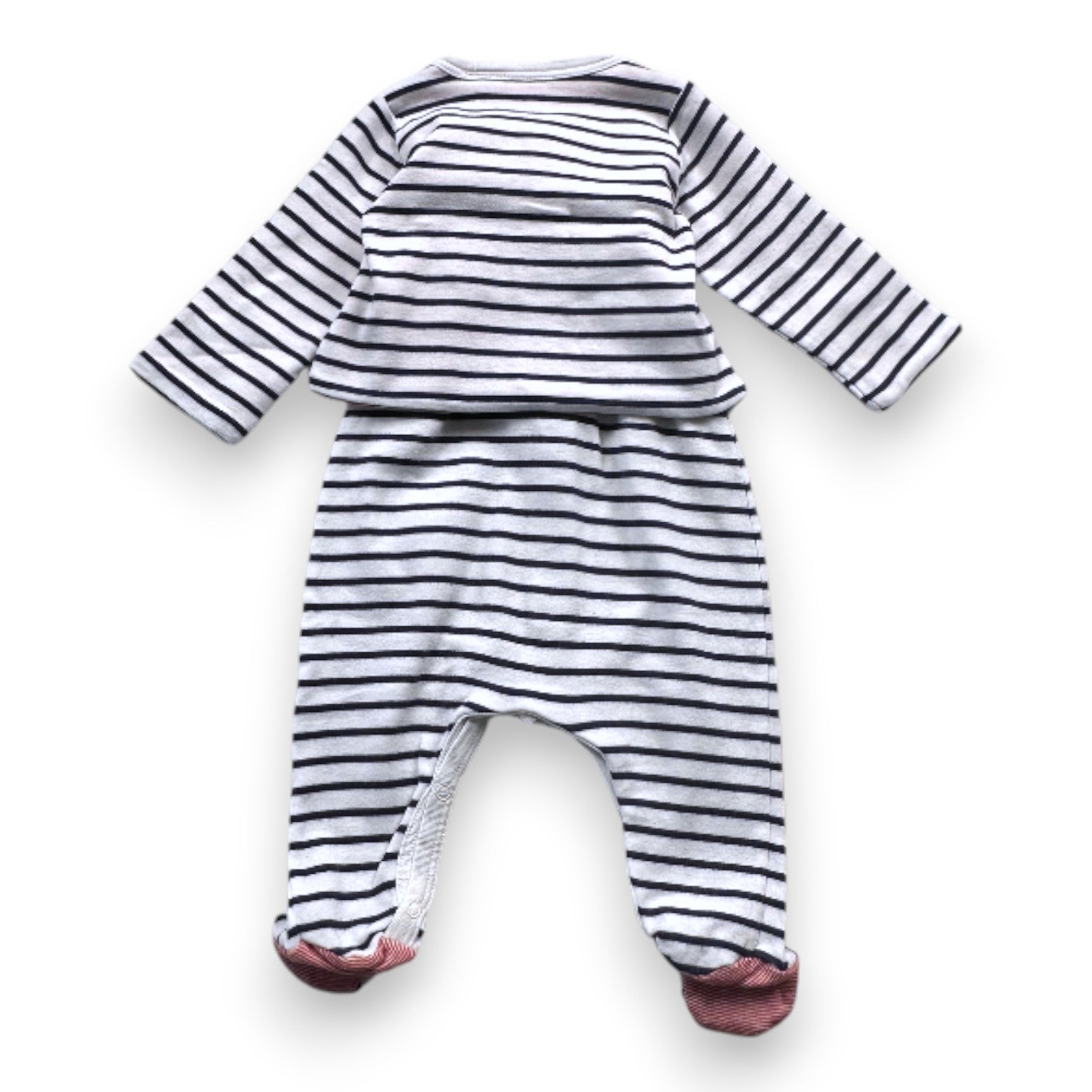 PETIT BATEAU - Weiß-blau gestreiftes Jumpsuit- und Westenset - 1 Monat