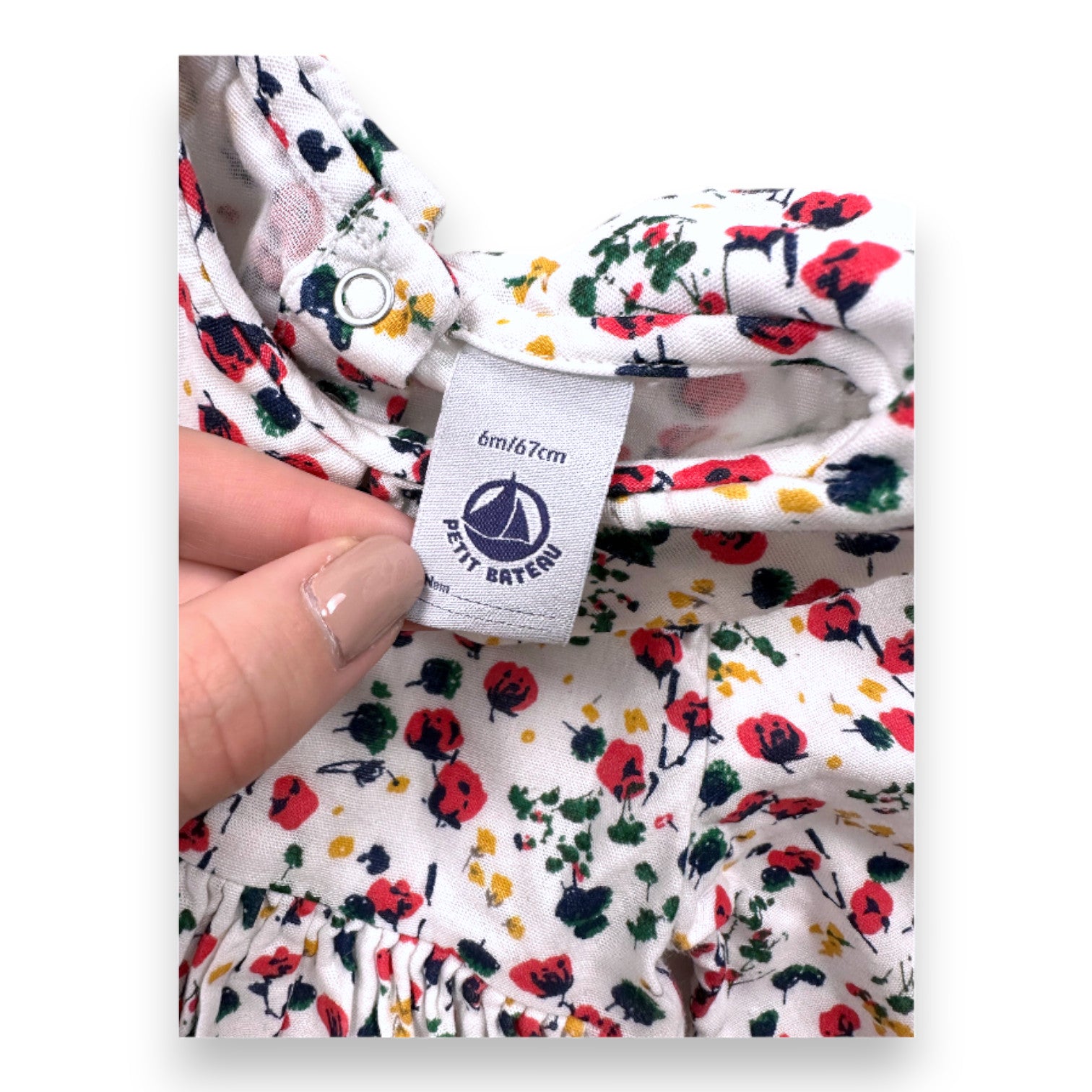 PETIT BATEAU - Weißes, geblümtes Langarmkleid - 6 Monate