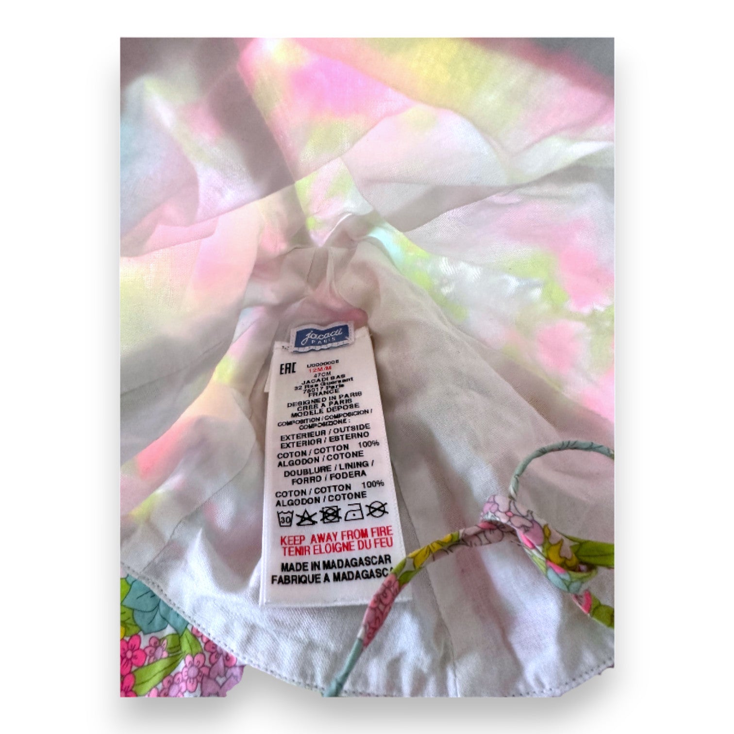 JACADI - Bob mit rosa und grünen Blumen - 12 Monate