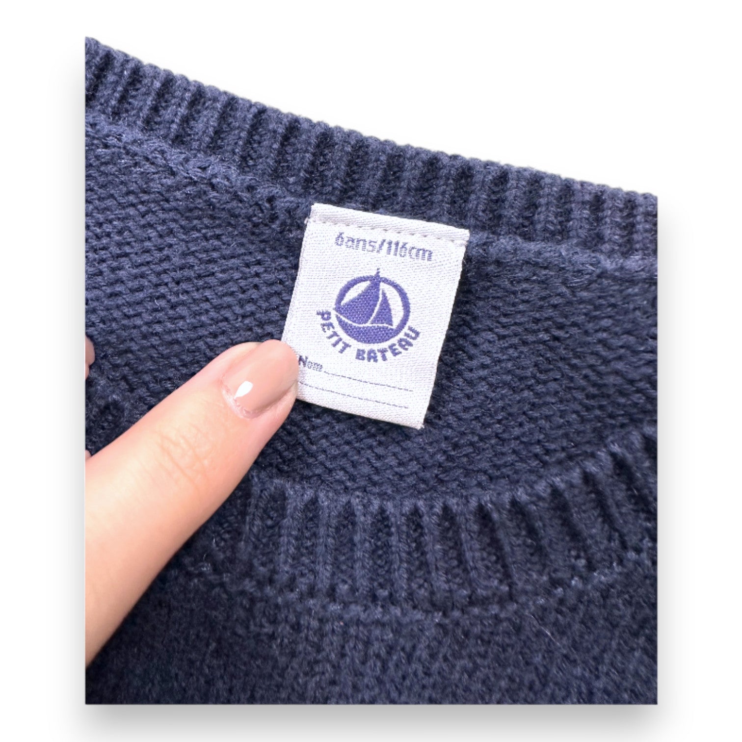 PETIT BATEAU - Marineblauer Wollpullover mit Aufdruck - 6 Jahre