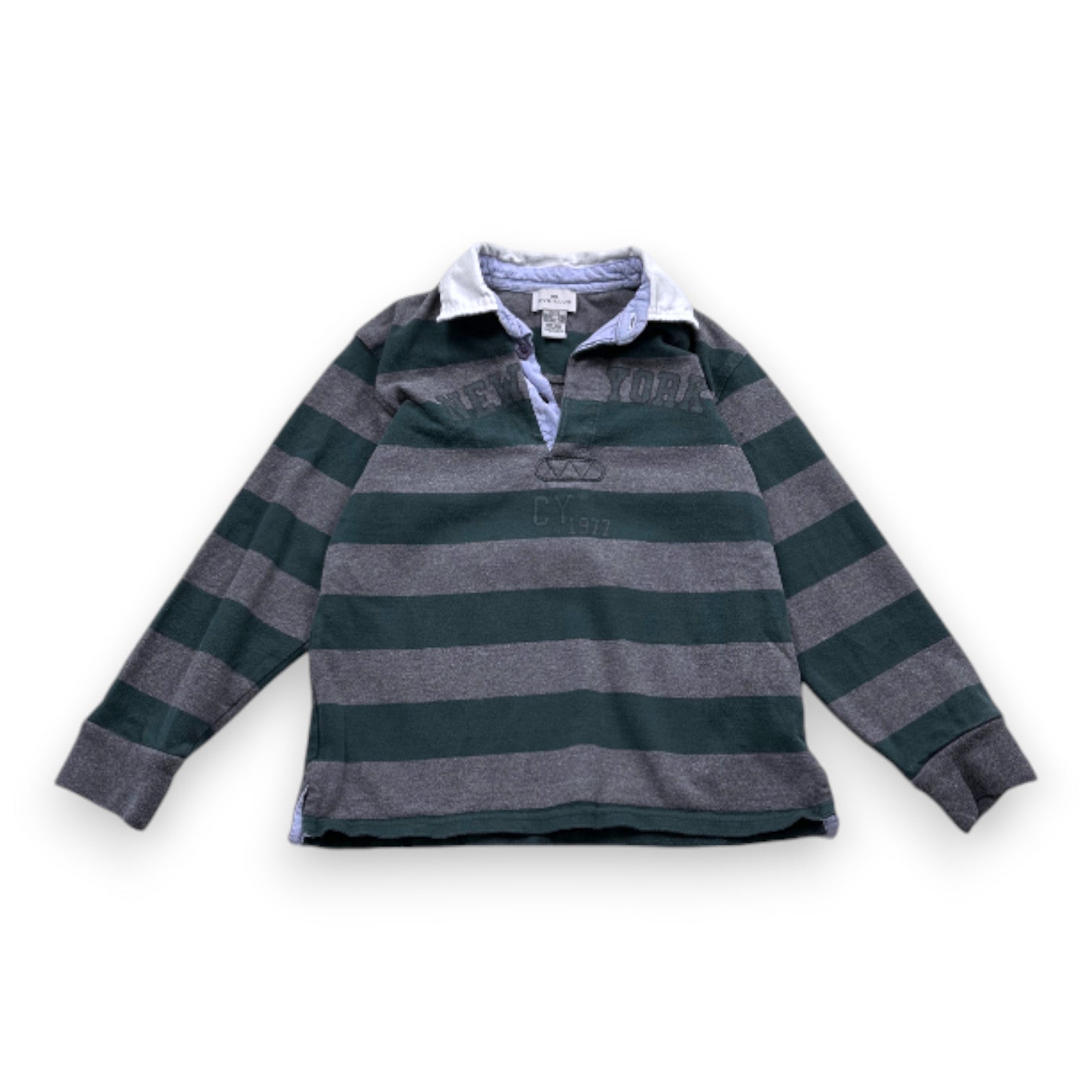 CYRILLUS - Polo gris et vert à rayures à manches longues - 6 ans