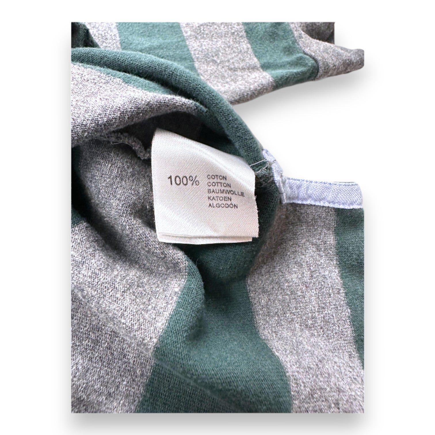 CYRILLUS - Polo gris et vert à rayures à manches longues - 6 ans