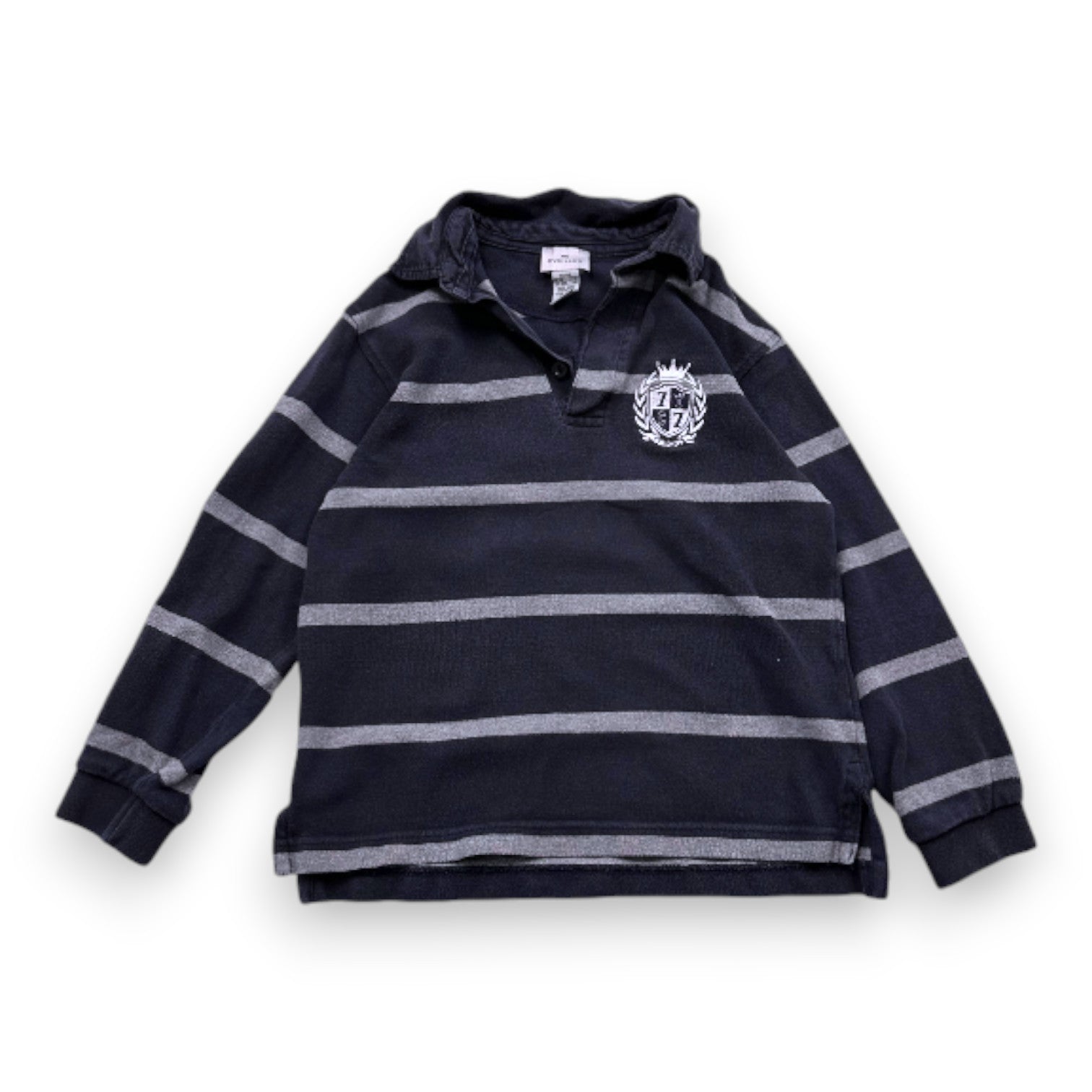 CYRILLUS - Polo gris et bleu à rayures à manches longues - 6 ans