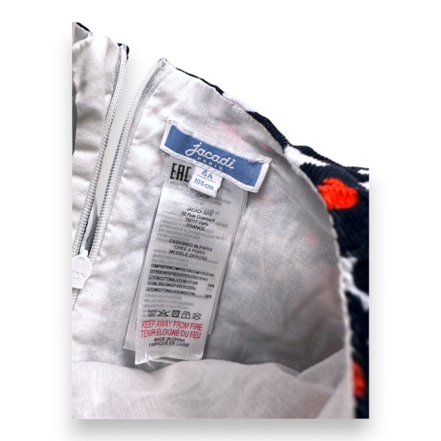 JACADI - Robe en velours blanche à fleurs - 4 ans