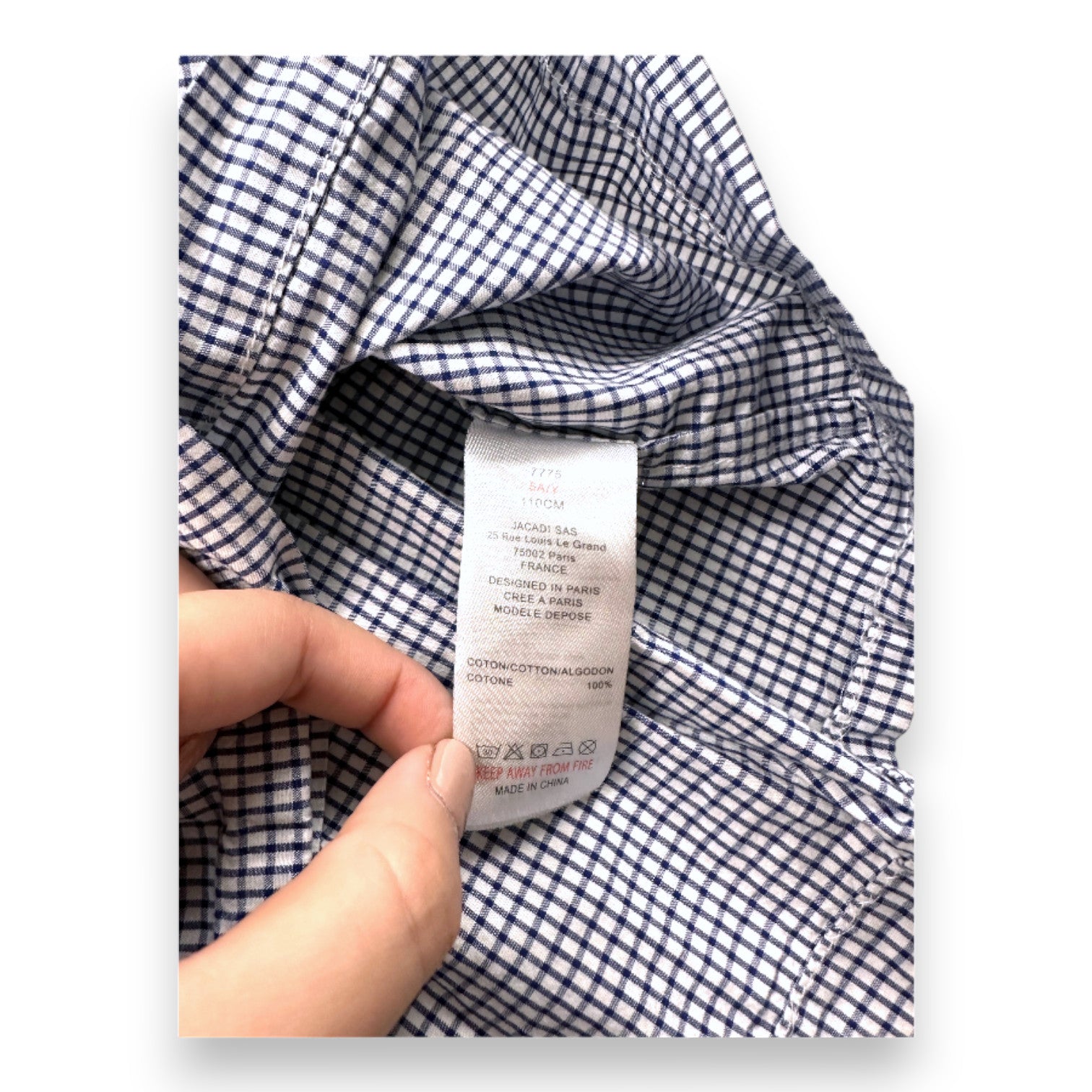 JACADI - Blau-weiße Gingham-Bluse mit langen Ärmeln - 5 Jahre