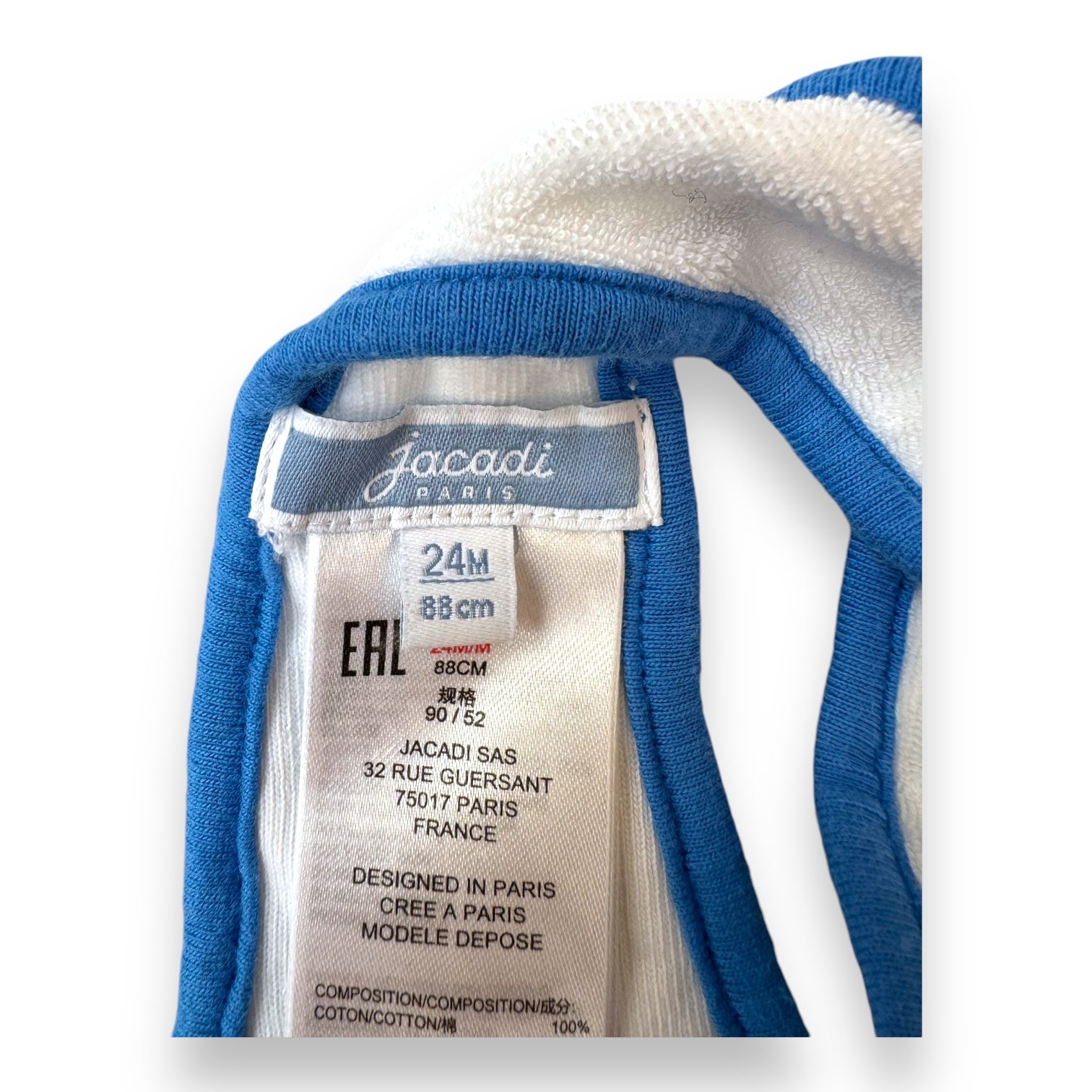 JACADI - Blouse en éponge blanche, bleue, rose - 24 mois