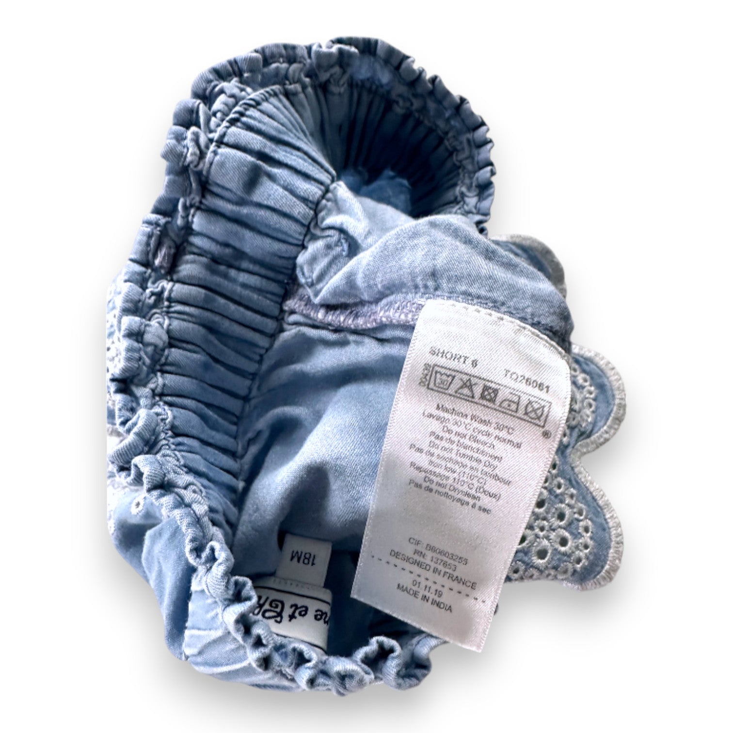 TARTINE & CHOCOLAT - Blaue Shorts mit weißer Stickerei - 18 Monate