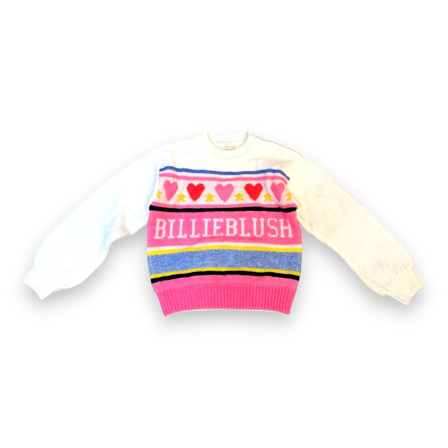 BILLIEBLUSH - Weißer, blauer, rosa gemusterter Pullover - 8 Jahre