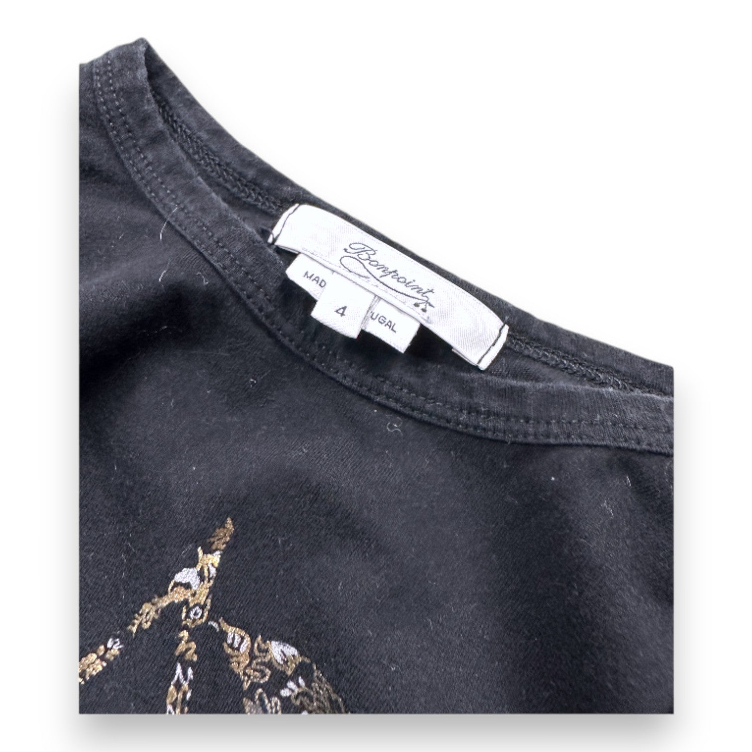BONPOINT - T-shirt noir à manches longues avec imprimé - 4 ans