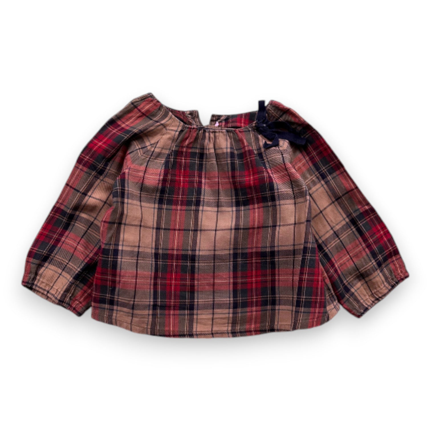 BONPOINT - Braun-rot karierte Bluse - 12 Monate