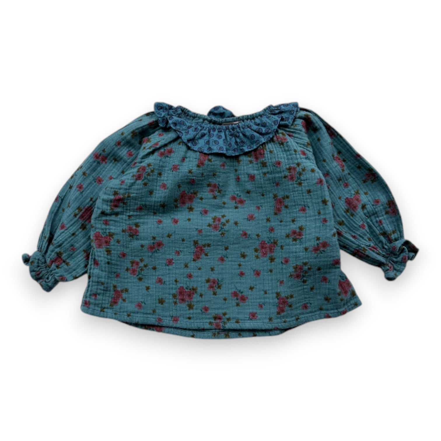 BONTON - Blaue Bluse mit Blumenmuster - 12 Monate