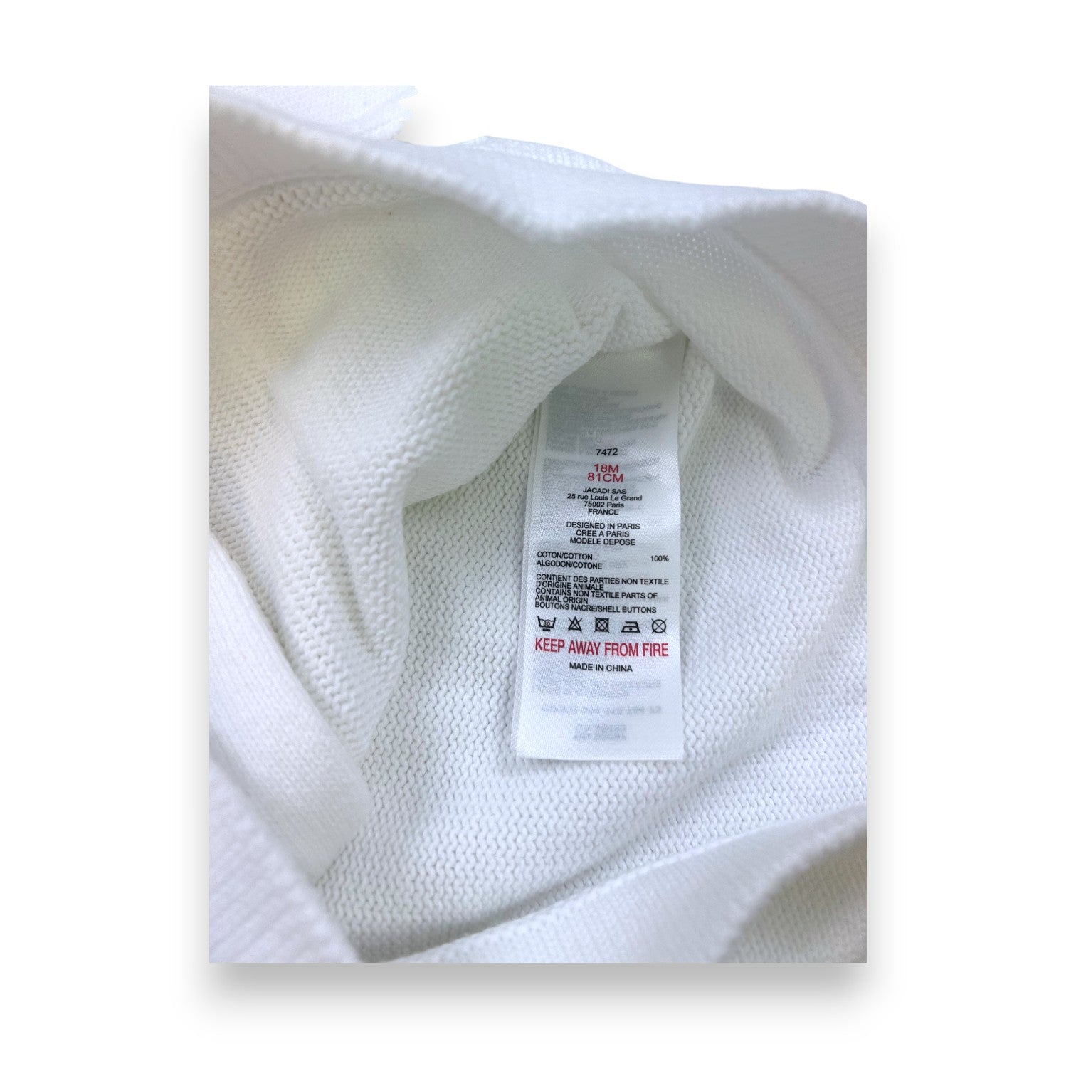 JACADI - Weiße Strickjacke mit Knopfleiste - 18 Monate